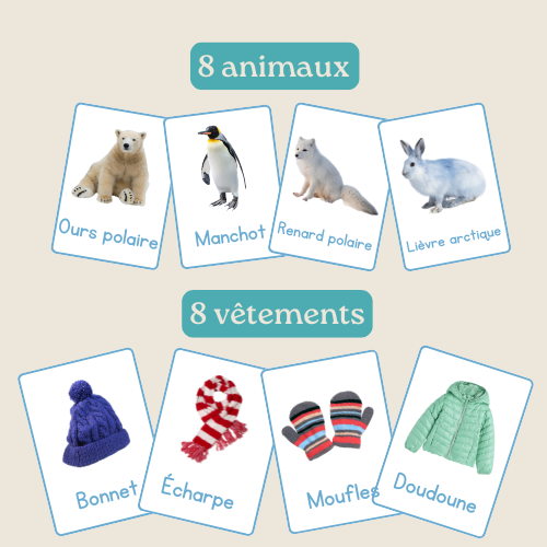 Cartes Vocabulaire Hiver Enfant | Maternelle GS CP CE1 | Flashcards Montessori Imprimable | Apprendre les Mots Saison |