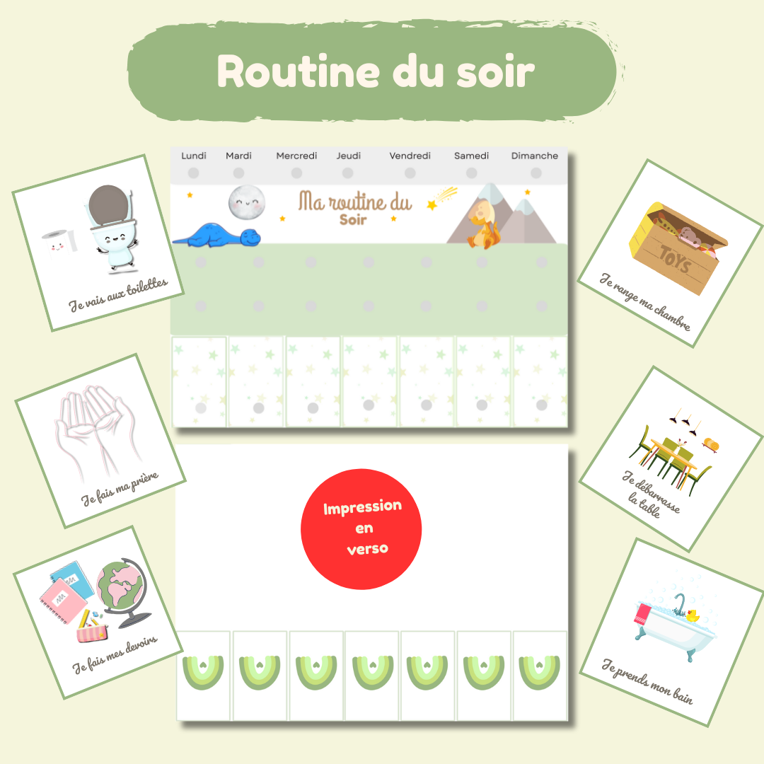 Tableau de routine enfant des tâches quotidiennes matin et soir avec cartes à imprimer Autonomie et organisation ludique