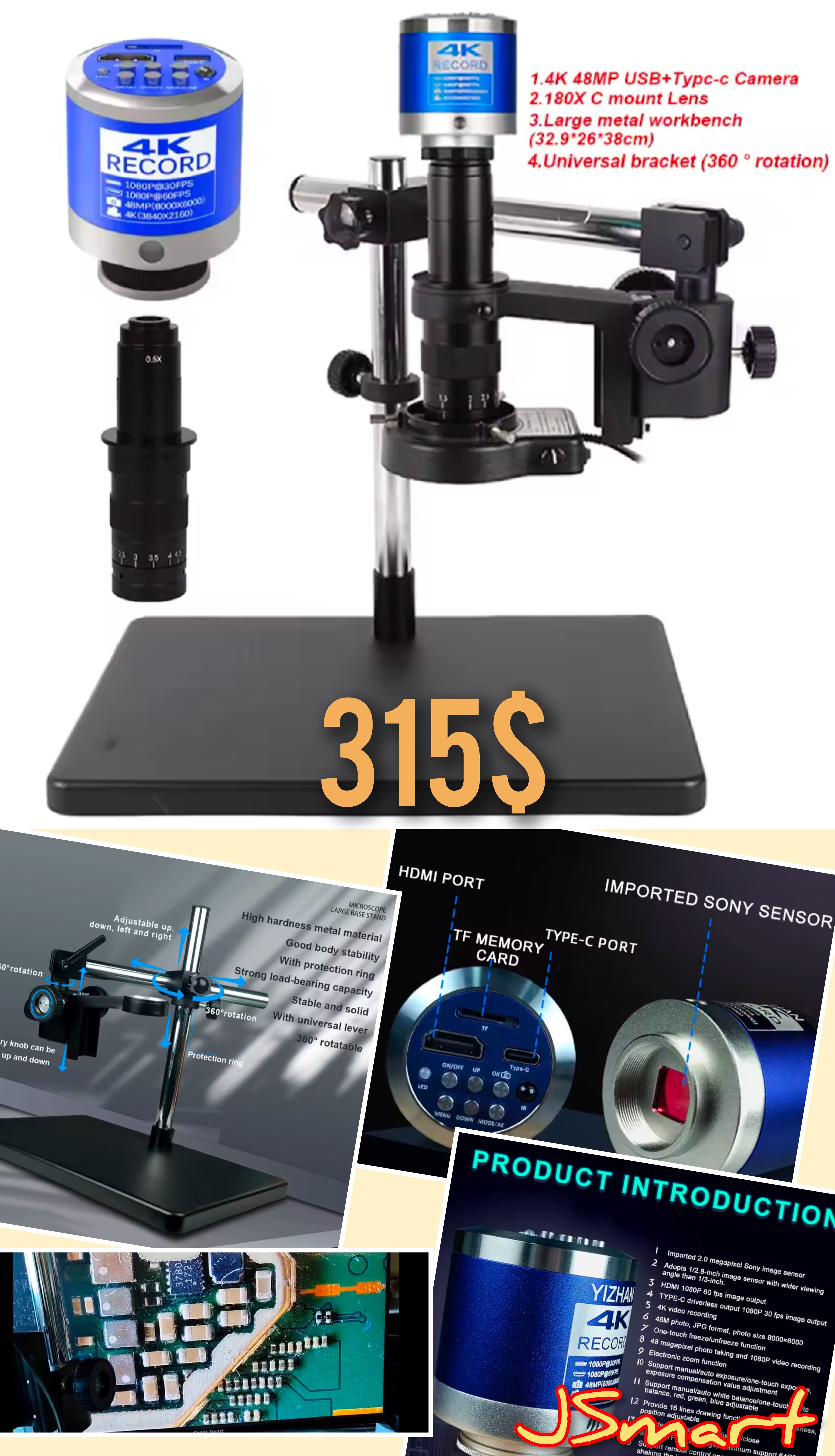 4K 48MP USB Type-C Microscope Camera