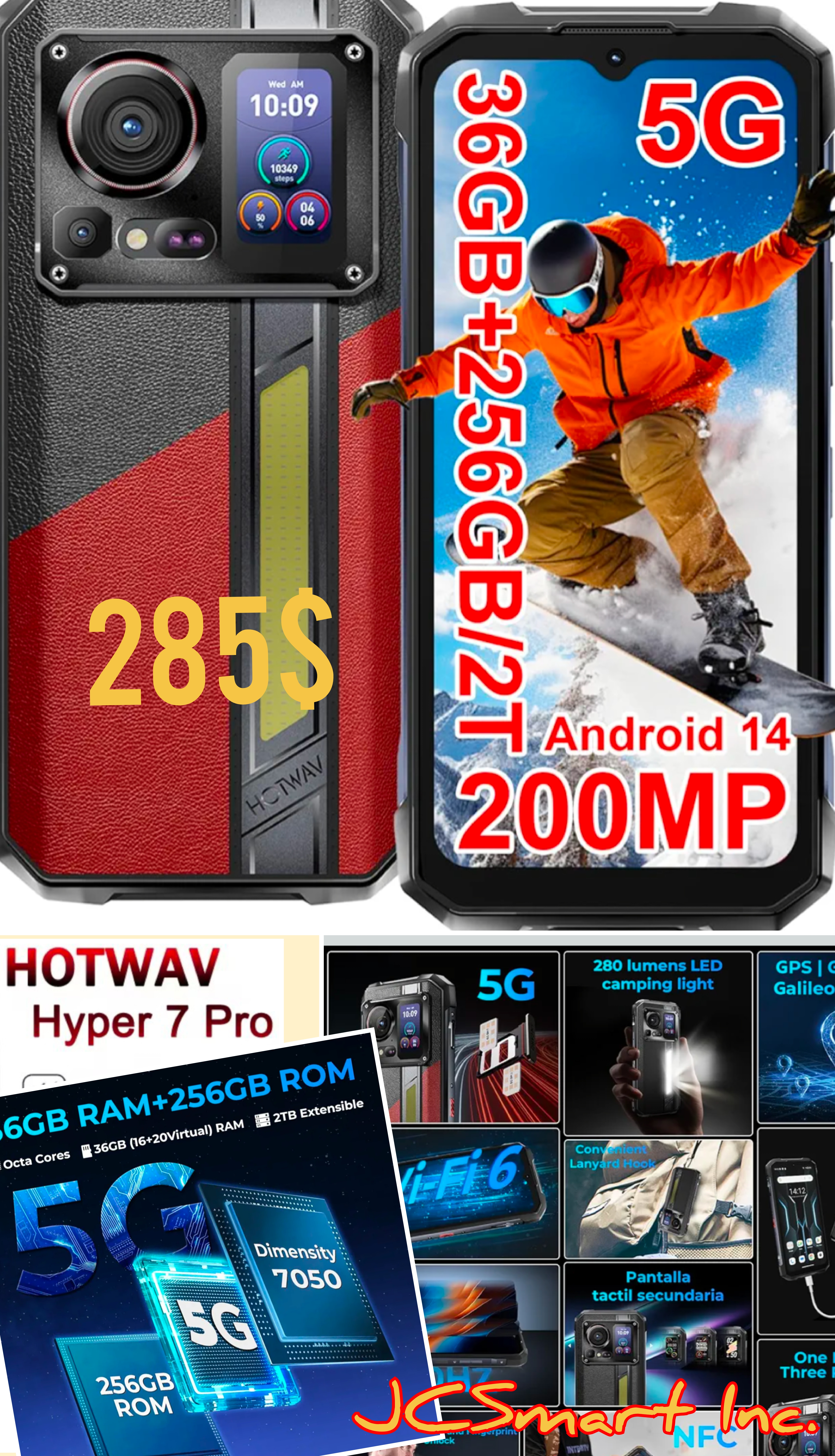 HOTWAV Hyper 7 Pro 5G Rugged Phone | 36GB RAM | 256GB | 10800mAh | 200MP