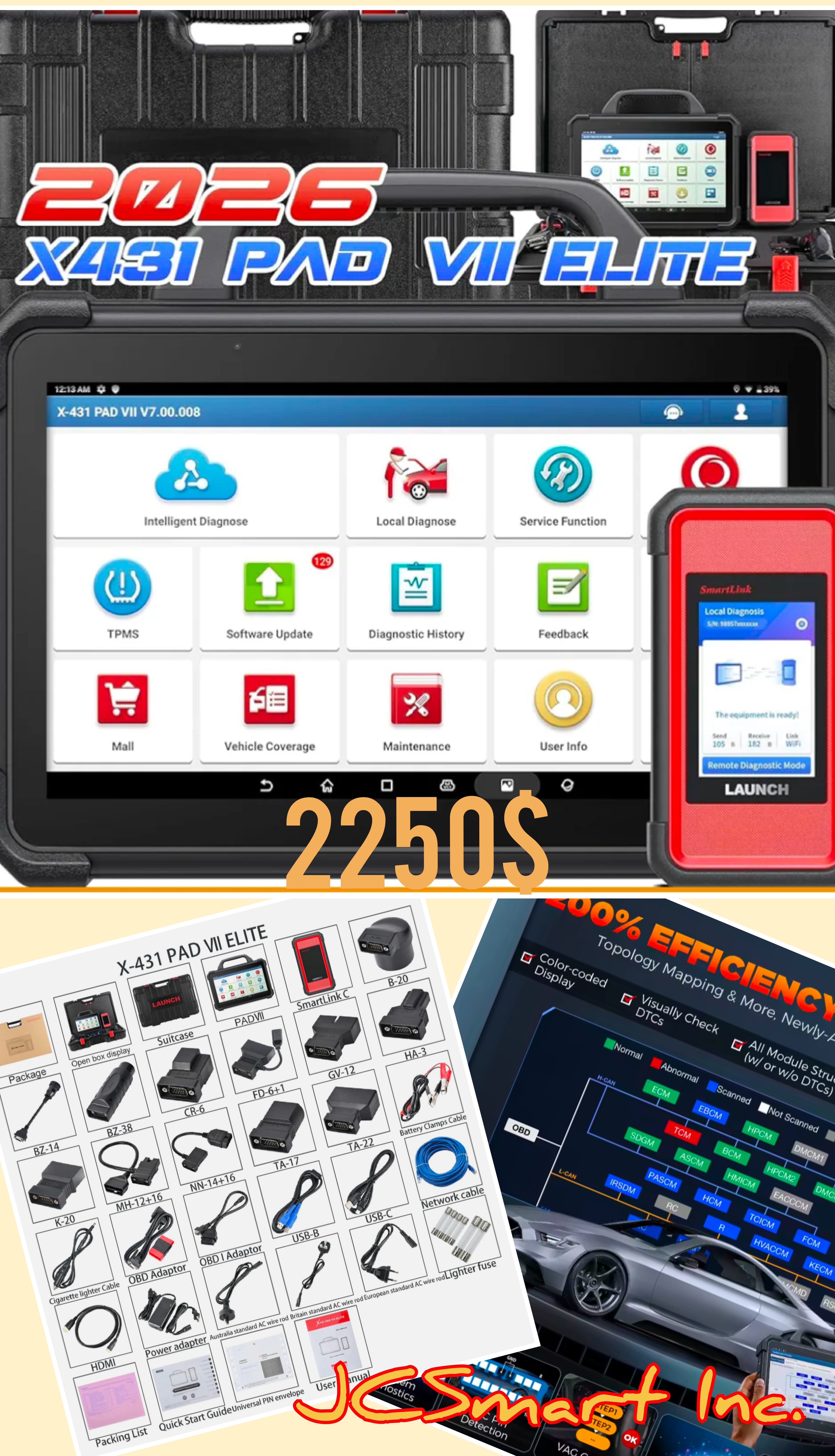 Launch X431 PAD VII Elite 2026 – Pro Diagnostic Scanner | J2534, Topology, Smartlink