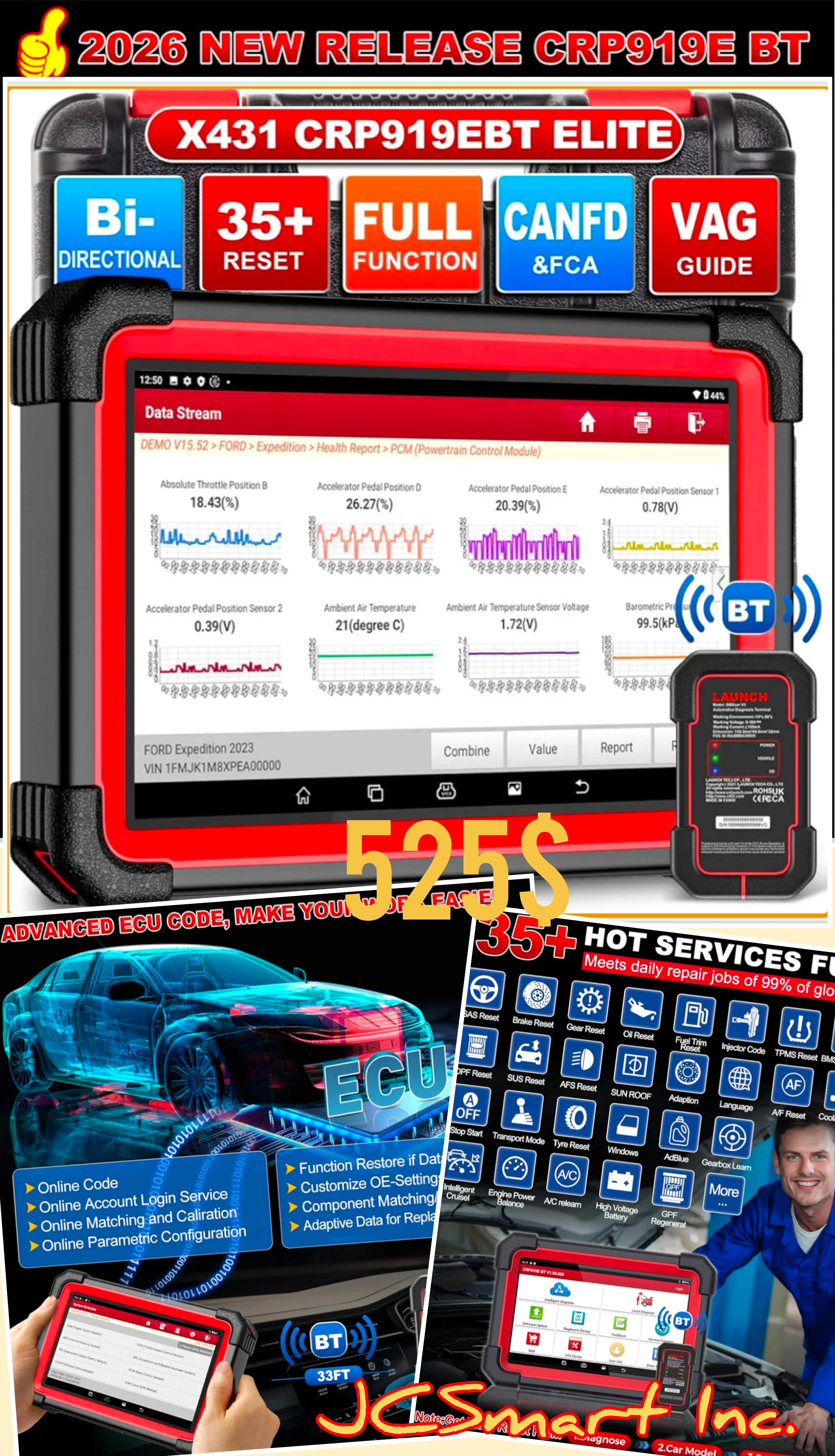 LAUNCH X431 CRP919E BT 2026 OBD2 Scanner | Bi-Directional | CAN FD & DOIP | ECU Coding