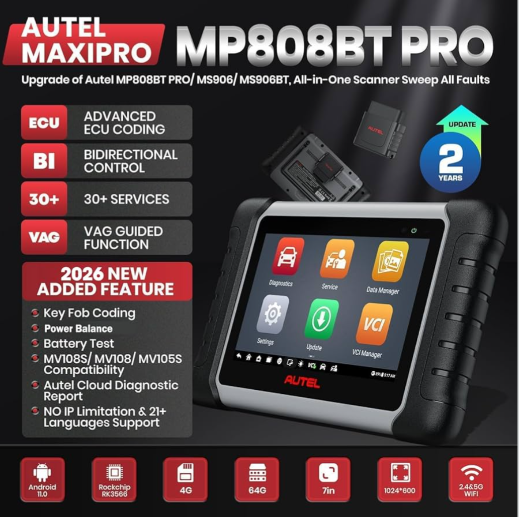 Autel MaxiPRO MP808BT PRO 2026 – Wireless Pro Diagnostic Scanner (2-Year Updates)