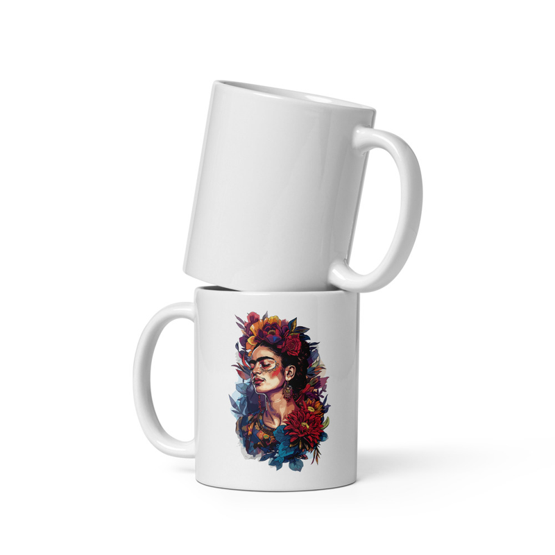 White glossy mug Frida Kahlo