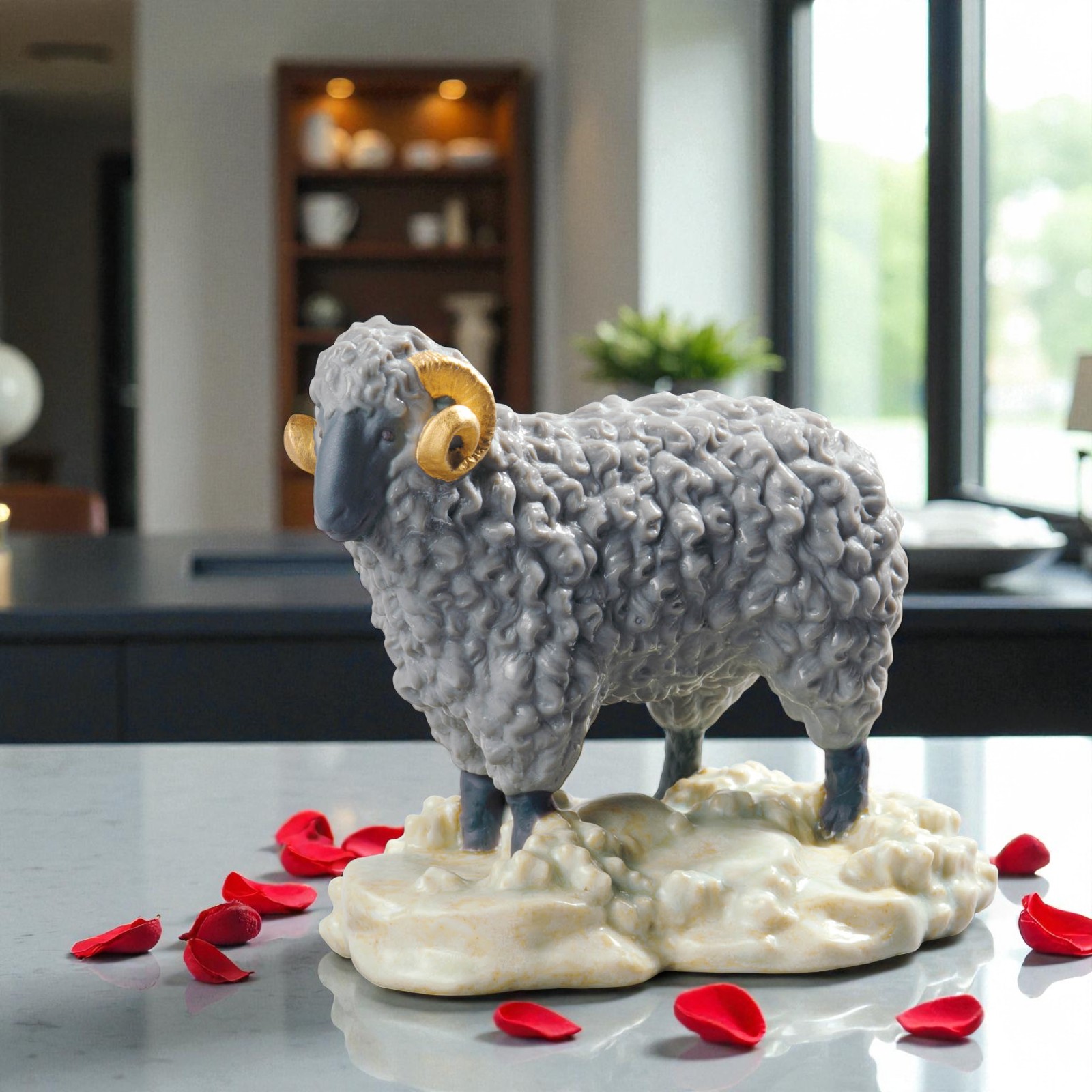 Lladro “The Goat – Mini” Figurine (SKU: 01045145) – Chinese Zodiac Ram – Matte Porcelain with Gold Lustre – Retired 2025