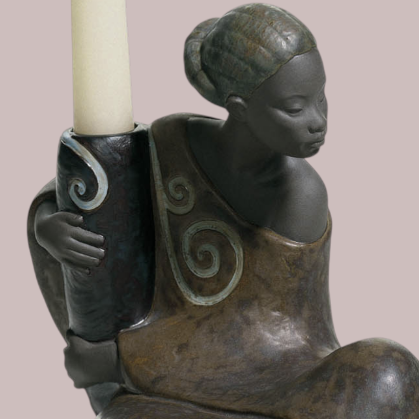 Lladro Woman with Jar Candleholder Pulse of Africa Stoneware Figurine 01012500