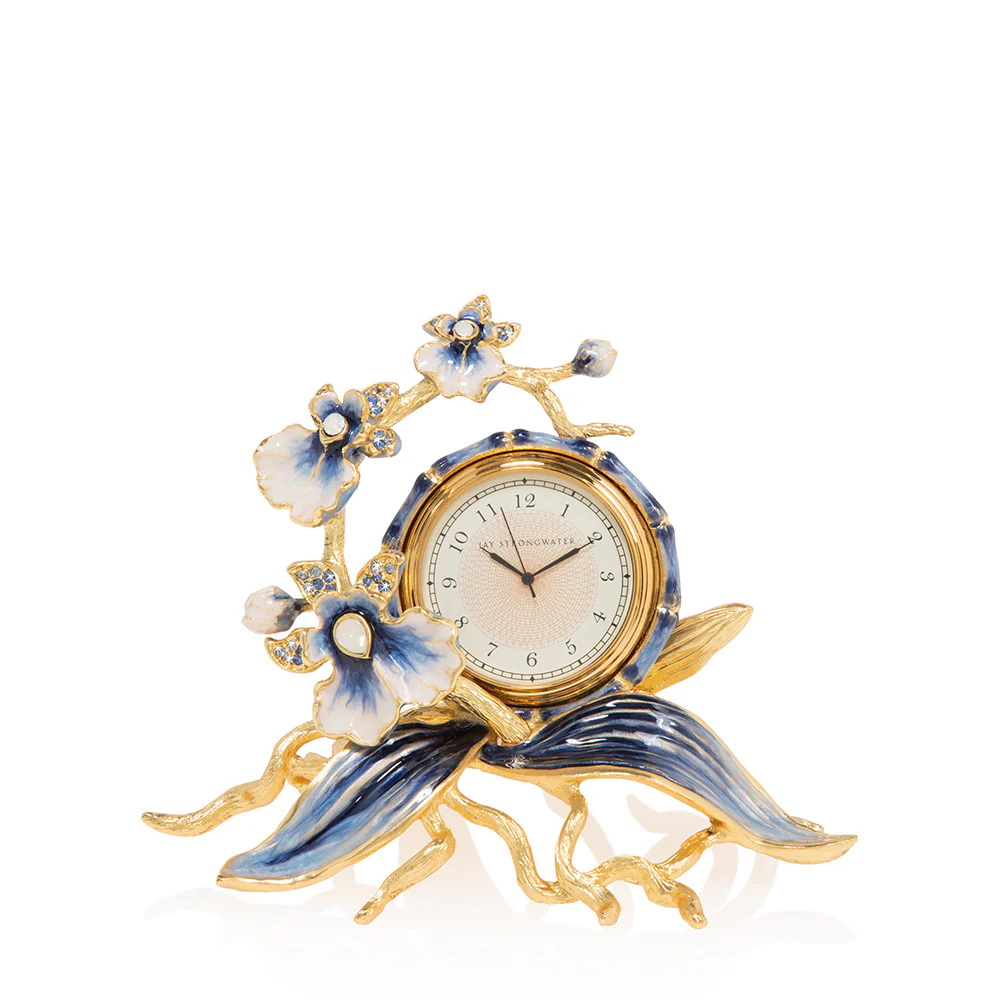 Jay Strongwater Tara Orchid Clock Delft Garden