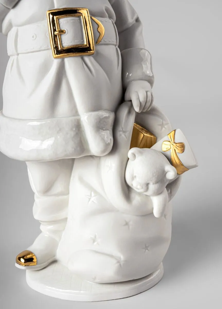 Lladró Santa Is Here Sculpture – White & Gold Edition (01009734)