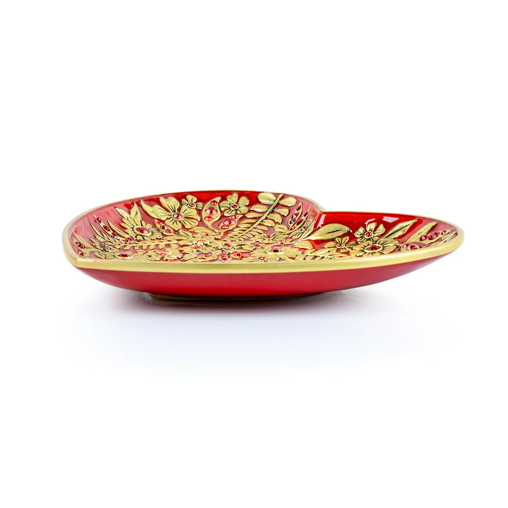 Jay Strongwater Aria Floral Heart Trinket Tray Ruby