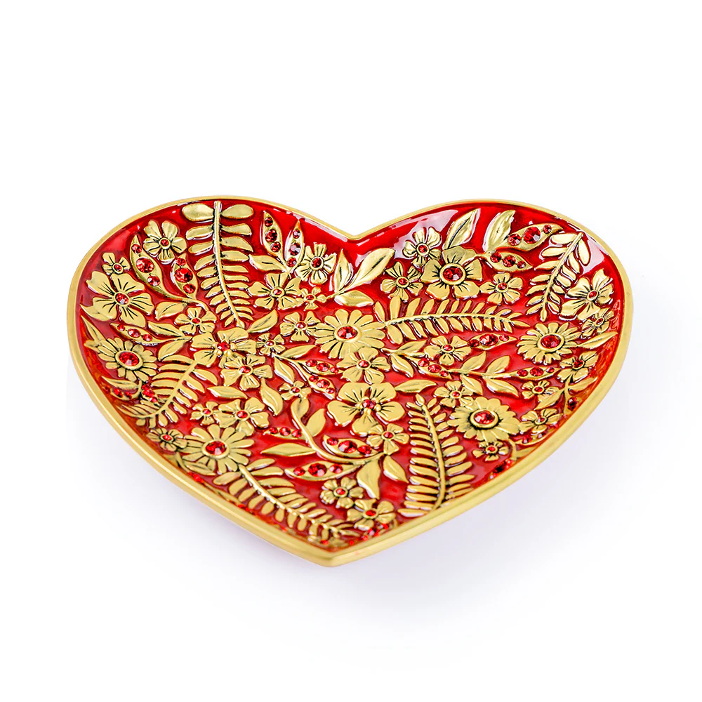 Jay Strongwater Aria Floral Heart Trinket Tray Ruby