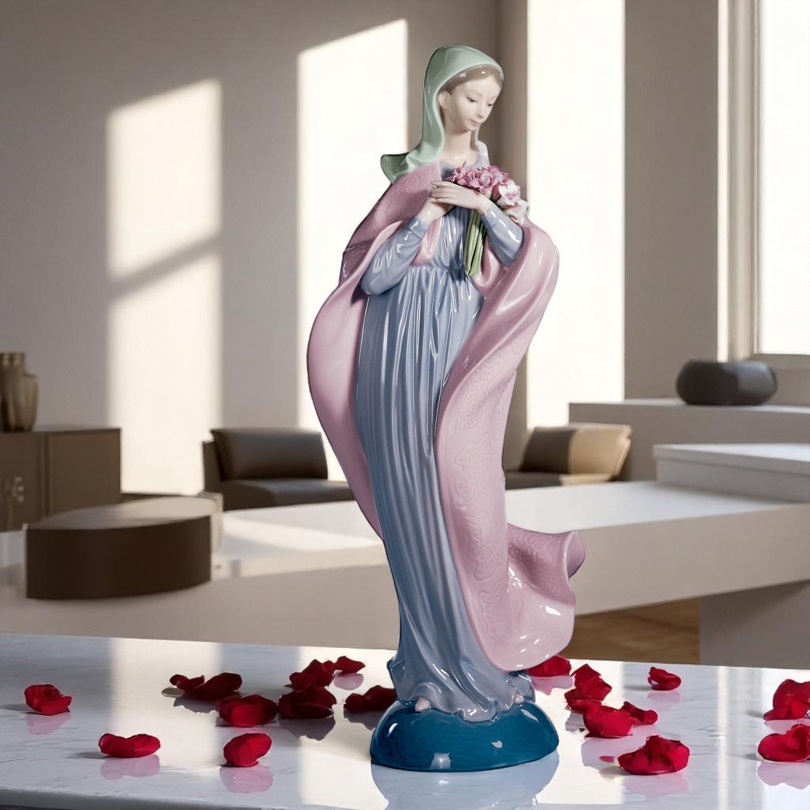 Lladró Our Lady with Flowers Figurine 01005171 | Virgin Mary Porcelain Statue | Handcrafted in Spain | Brand New  Reference: 01005171