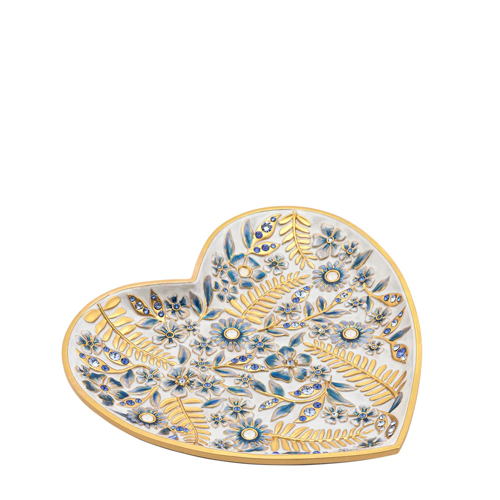 Jay Strongwater Aria Floral Heart Trinket Tray Blue