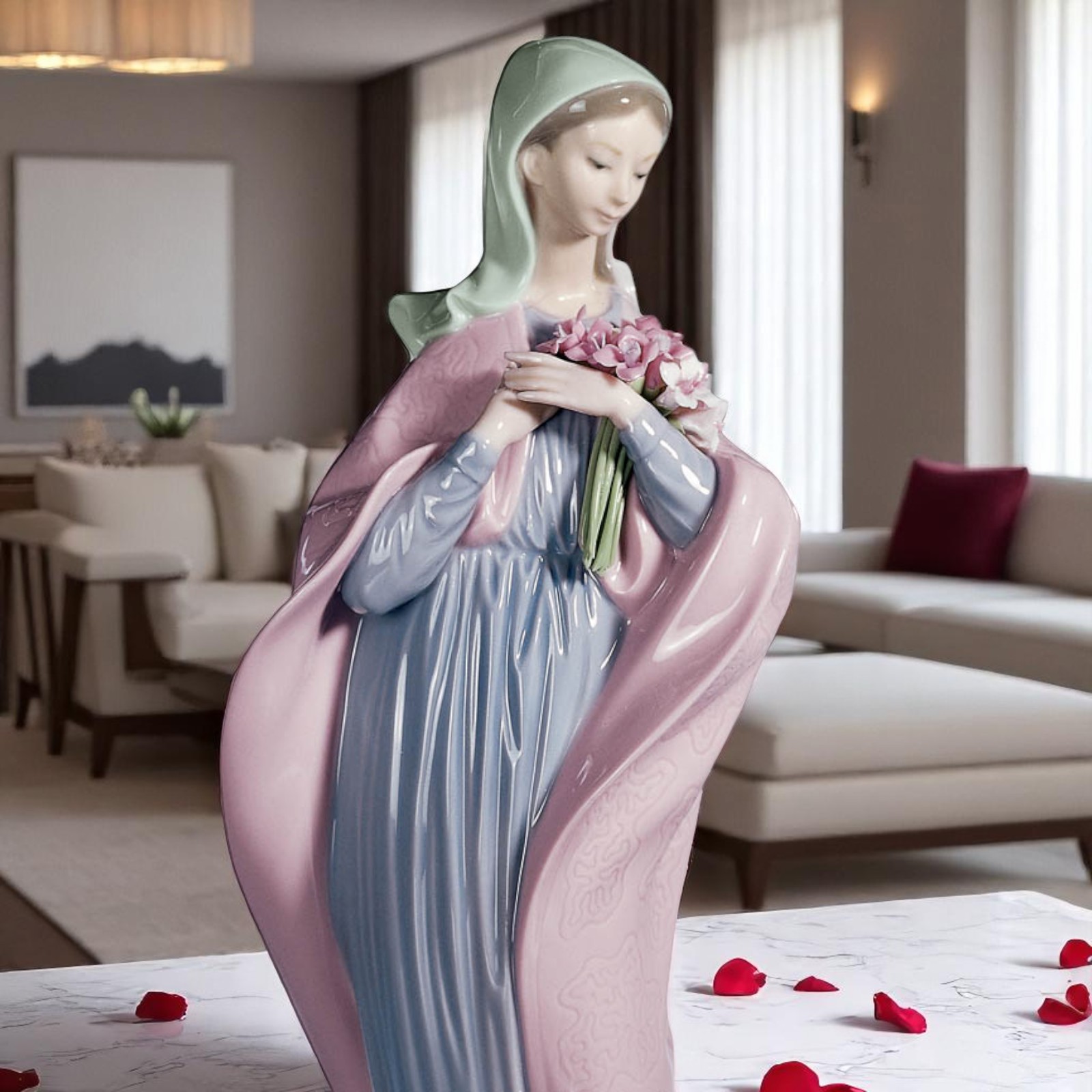 Lladró Our Lady with Flowers Figurine 01005171 | Virgin Mary Porcelain Statue | Handcrafted in Spain | Brand New  Reference: 01005171