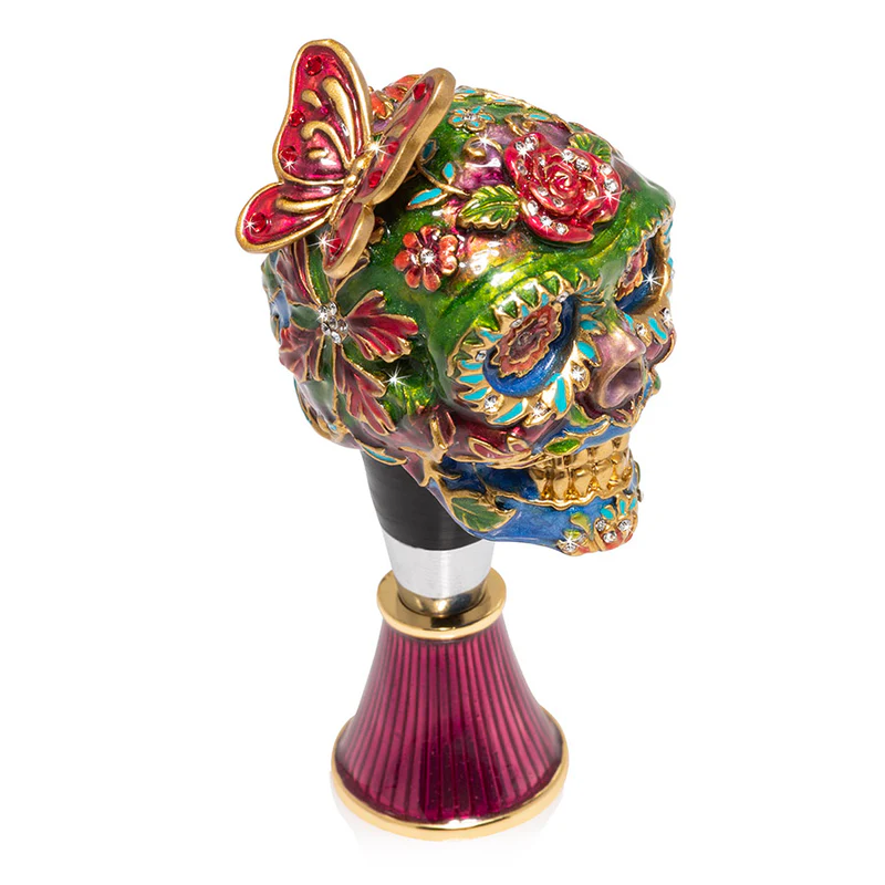Jay Strongwater Calavera Skull Wine Stopper and Stand