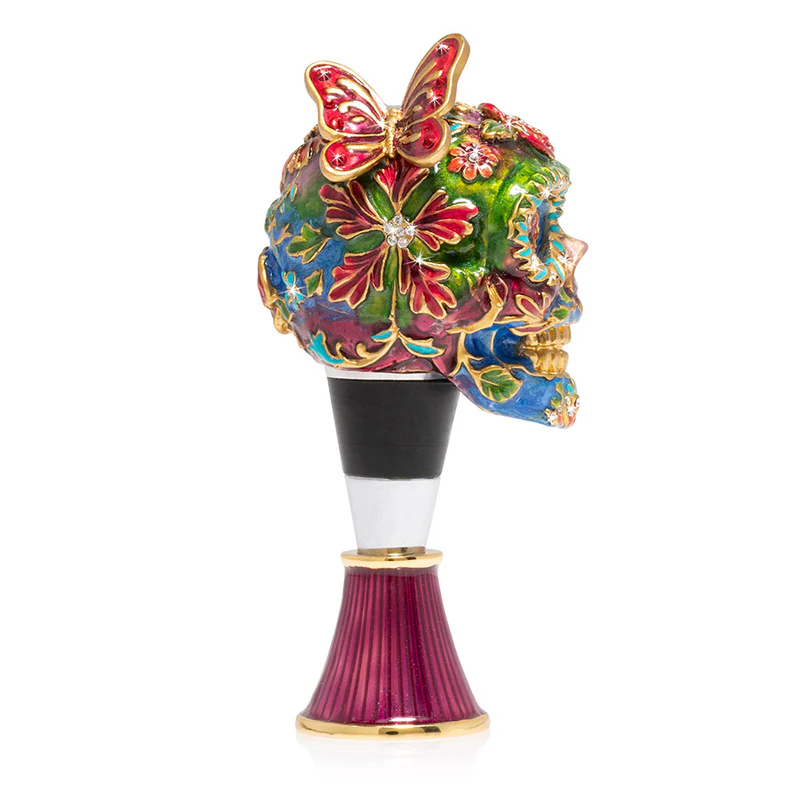 Jay Strongwater Calavera Skull Wine Stopper and Stand