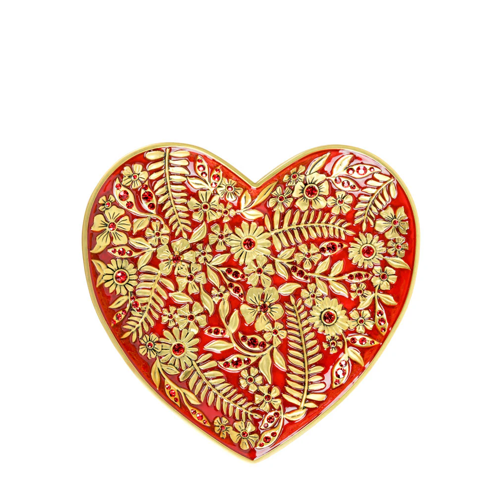Jay Strongwater Aria Floral Heart Trinket Tray Ruby