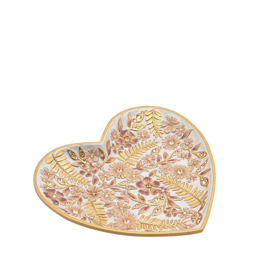 Jay Strongwater Aria Floral Heart Trinket Tray Pink