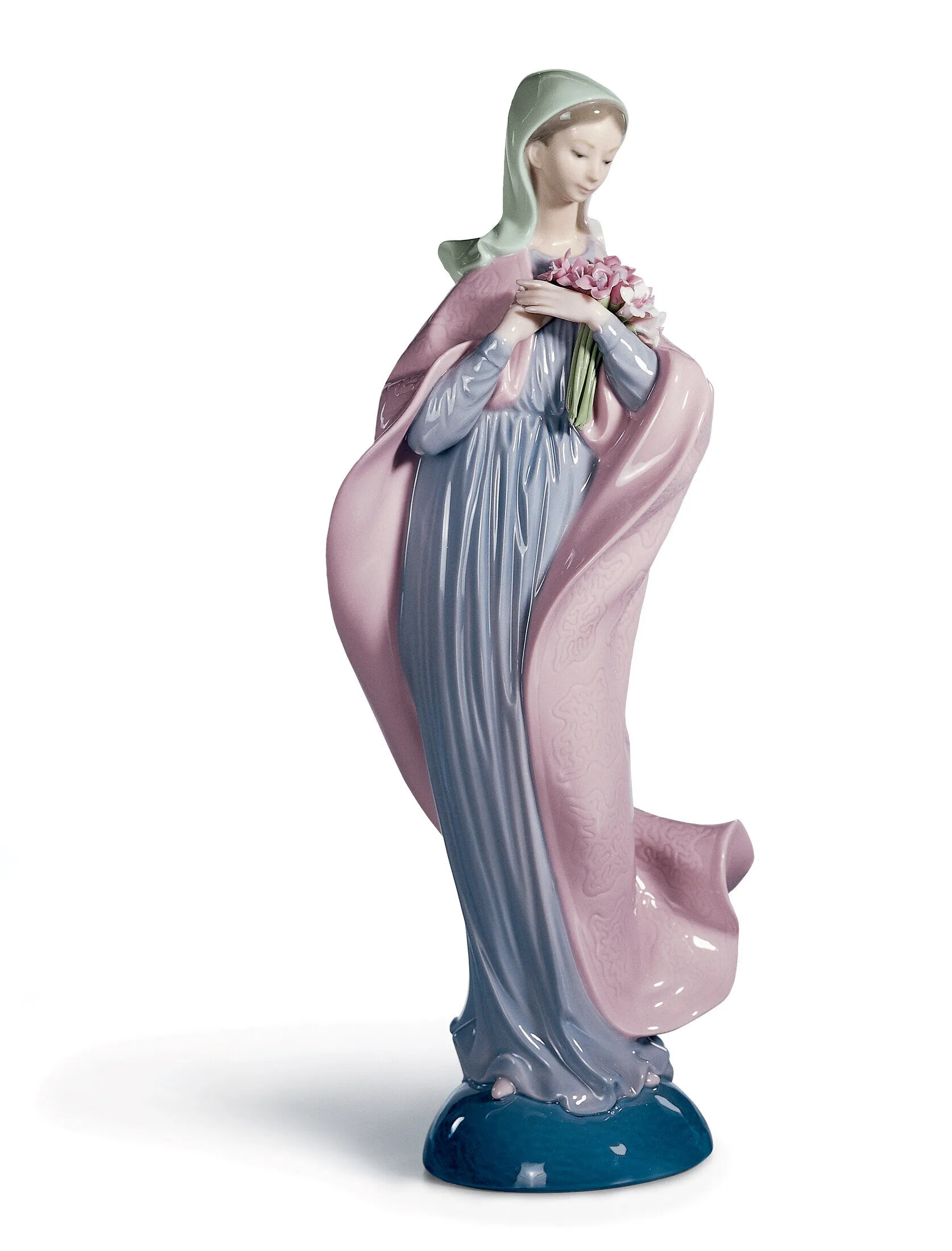 Lladró Our Lady with Flowers Figurine 01005171 | Virgin Mary Porcelain Statue | Handcrafted in Spain | Brand New Reference: 01005171