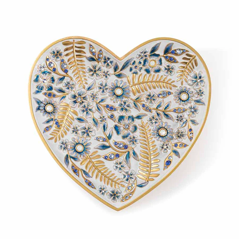 Jay Strongwater Aria Floral Heart Trinket Tray Blue