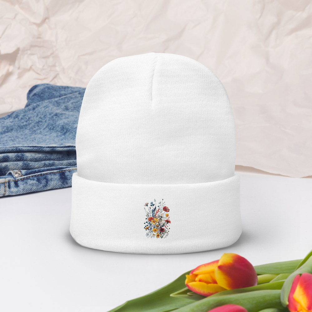 Embroidered Beanie Flowers