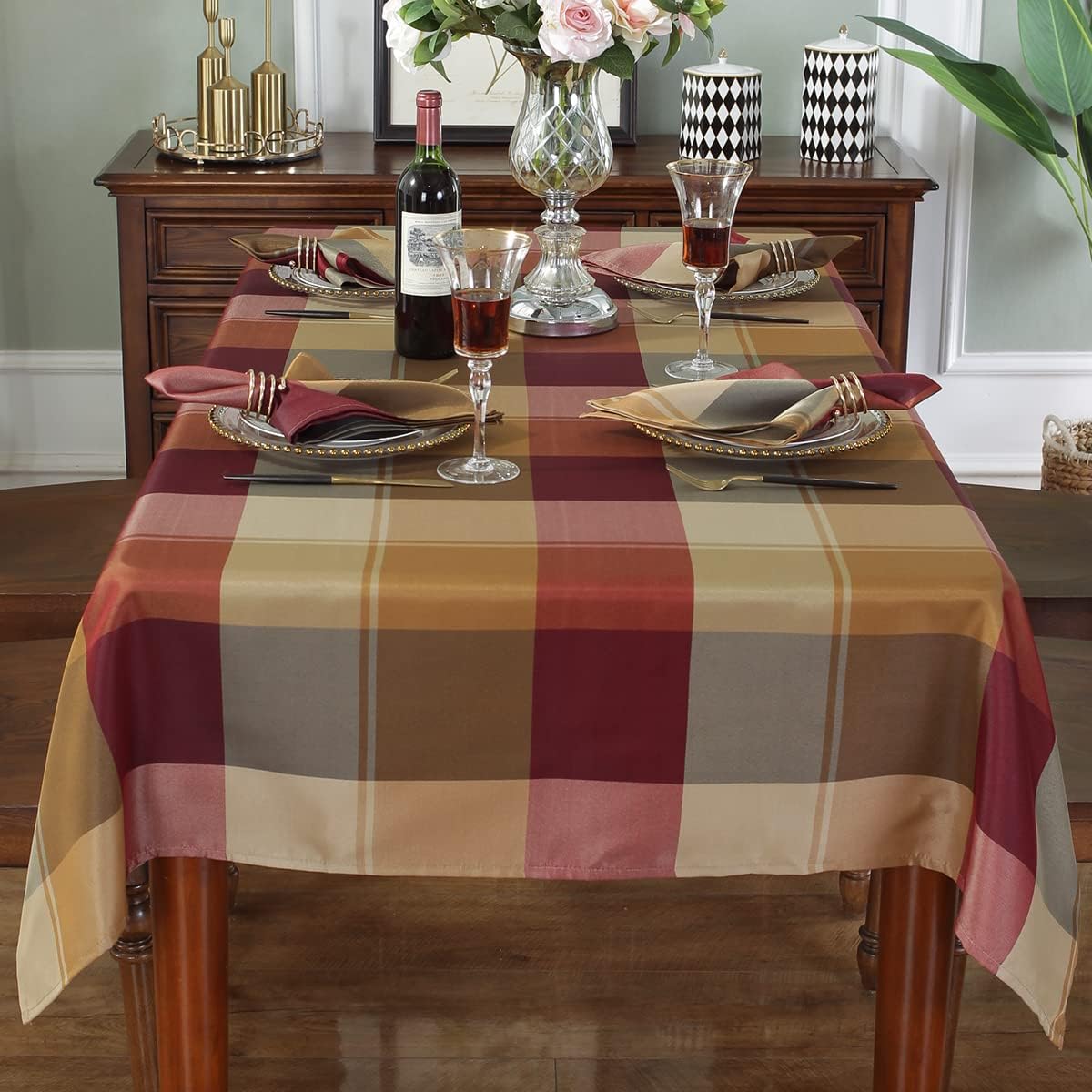 Rectangle Tablecloth 60 x 120 Inch Checkered Table Cloths Spillproof Anti-Shrink Soft and Wrinkle Resistant Decorative Fabric Table Cover for Kitchen Dinning Tabletop Outdoor(Rectangle/Oblong,Red)