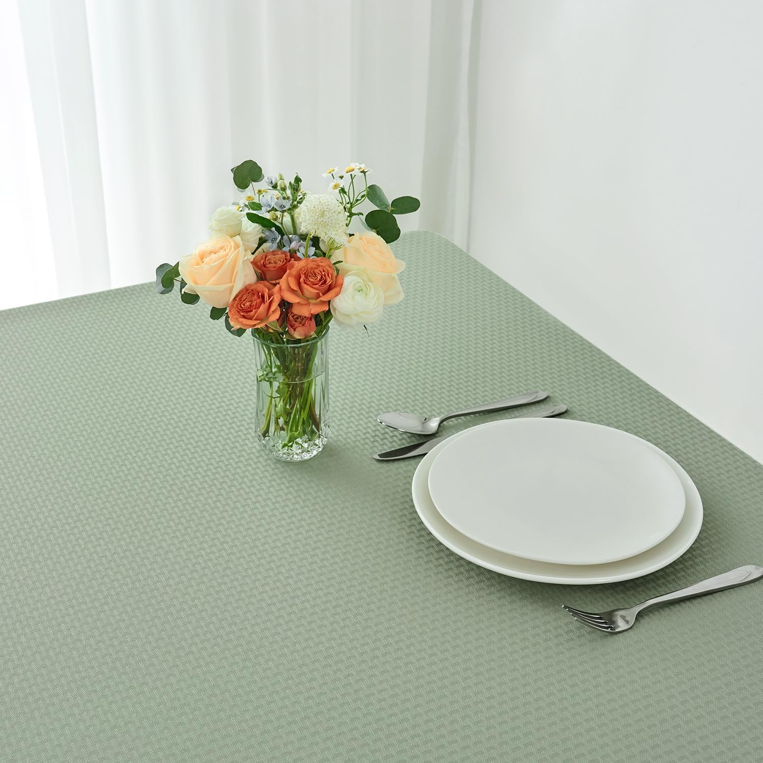 Rectangle Tablecloth Weaved Pattern Waterproof Spillproof Wrinkle Free Table Cloth, Kitchen Dining Tabletop Decoration, Fabric Table Cover for Holiday Parties, 52 x 70 Inch, Sage Green