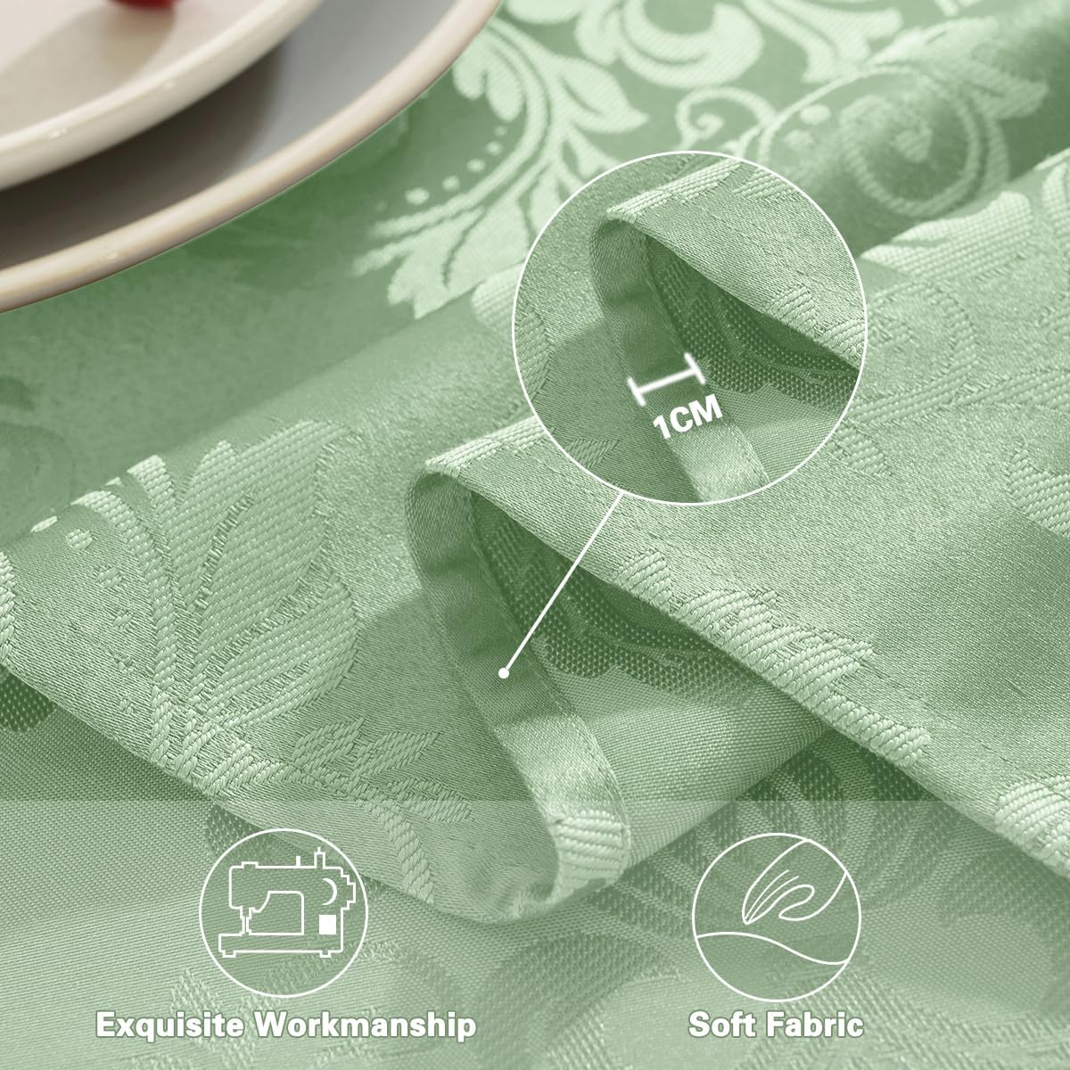Rectangle Tablecloth 60 x 102 Inch Fancy Floral Jacquard Damask Waterproof Oil Proof Table Cloths, Heavy Weight Fabric Table Cover for Party, Indoor, Outdoor, Sage Green