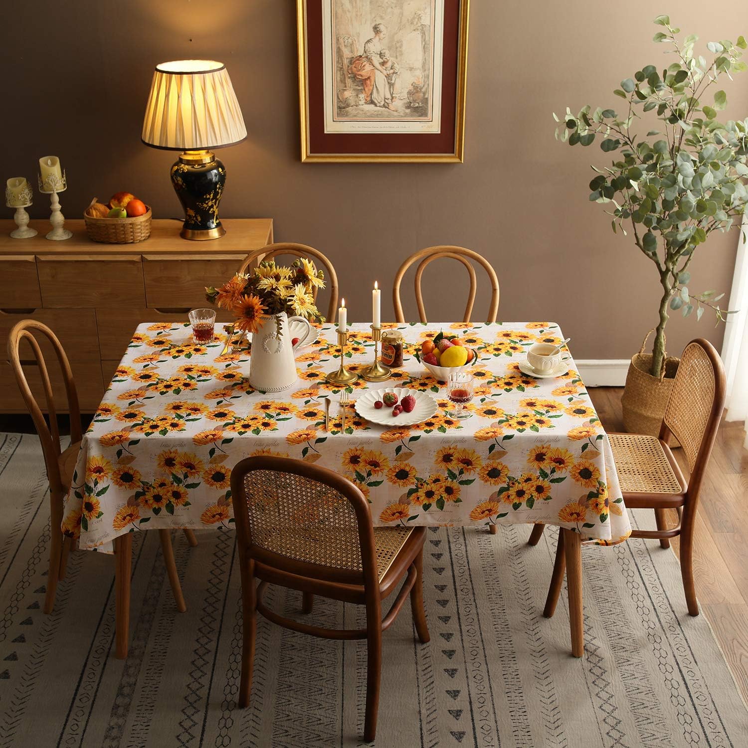 Sunflower Tablecloth,Orange Floral Table Cloth for Rectangle Tables,Waterproof Resistant Flower Table Cover for Kitchen Dining Room (60 X 120 INCH)