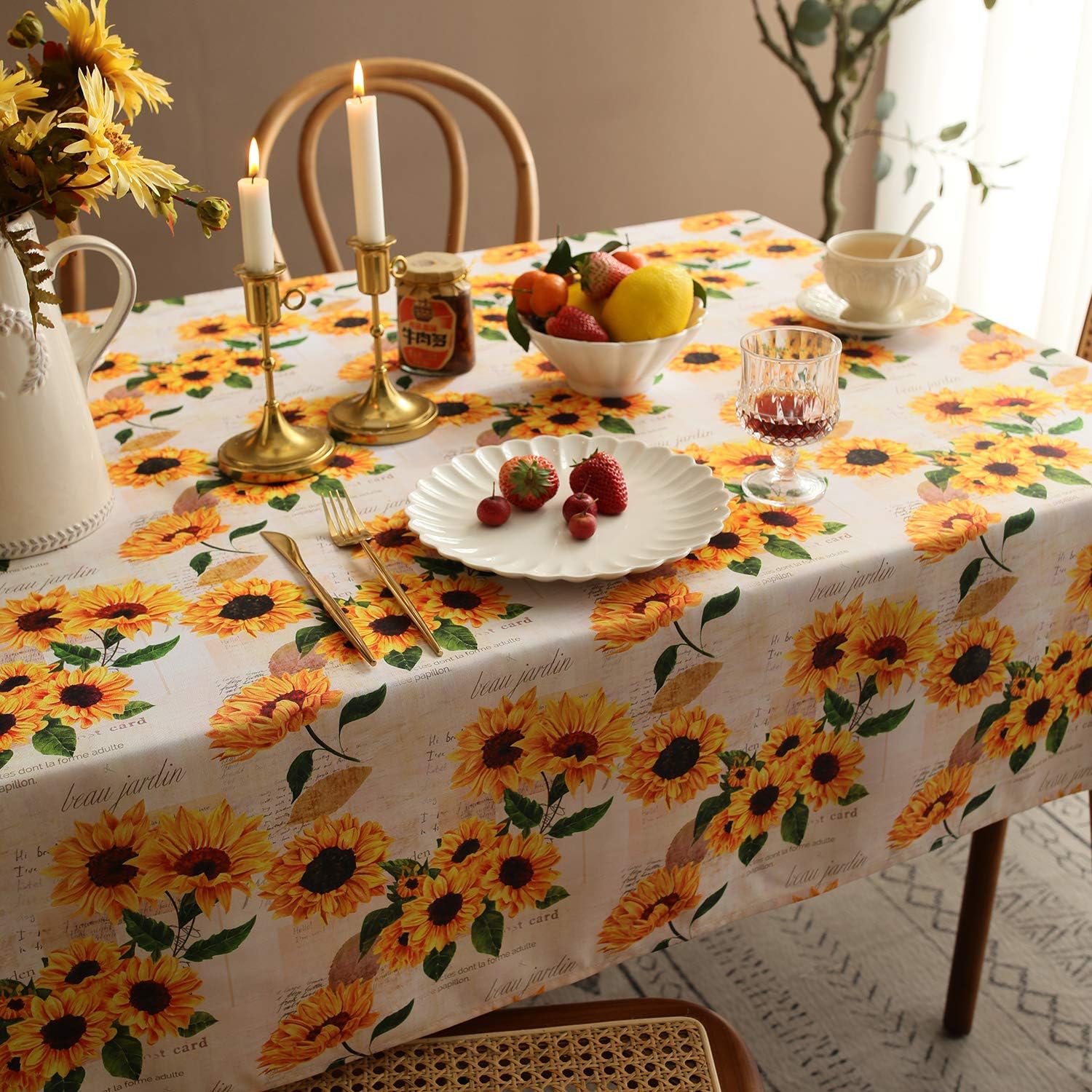 Sunflower Tablecloth,Orange Floral Table Cloth for Rectangle Tables,Waterproof Resistant Flower Table Cover for Kitchen Dining Room (60 X 120 INCH)