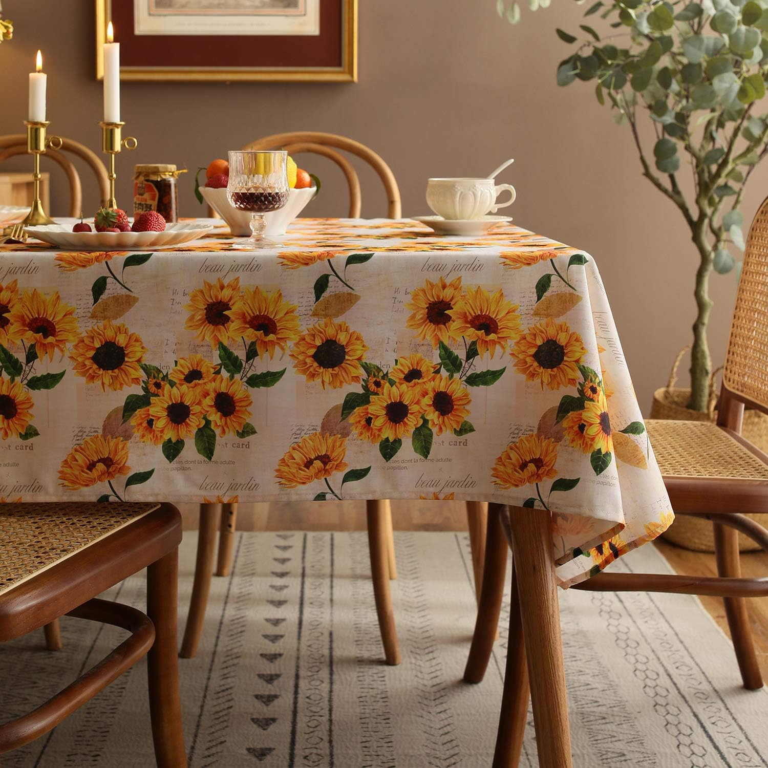 Sunflower Tablecloth,Orange Floral Table Cloth for Rectangle Tables,Waterproof Resistant Flower Table Cover for Kitchen Dining Room (60 X 120 INCH)