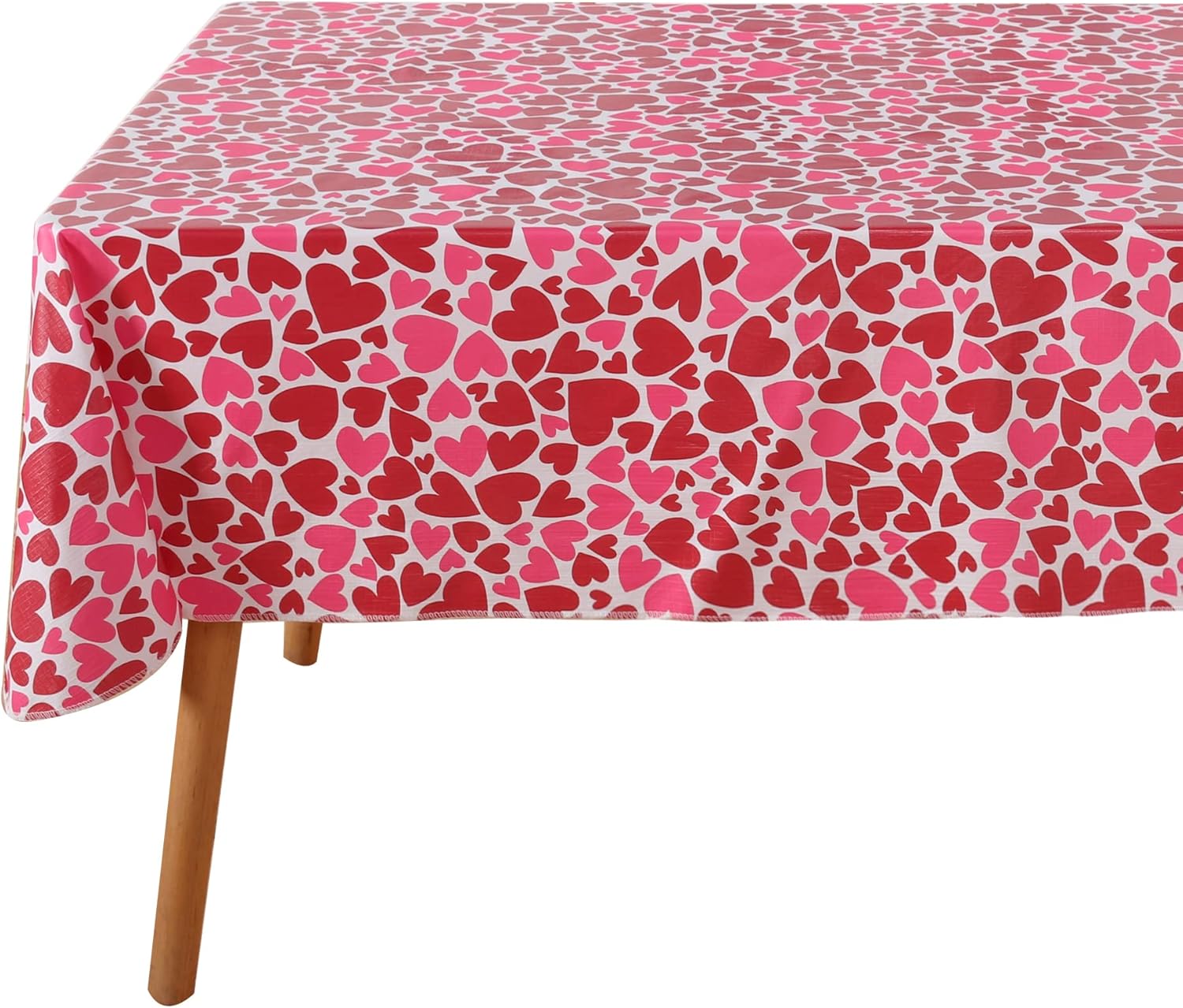 Rectangle Table Cloth for Valentine’s Day - 60x84 Inch Waterproof Red/Pink Love Heart Pattern Tablecloth Vinyl Wipe Clean Table Cover for Valentines Dinner, Kitchen, Wedding Party Table Decor