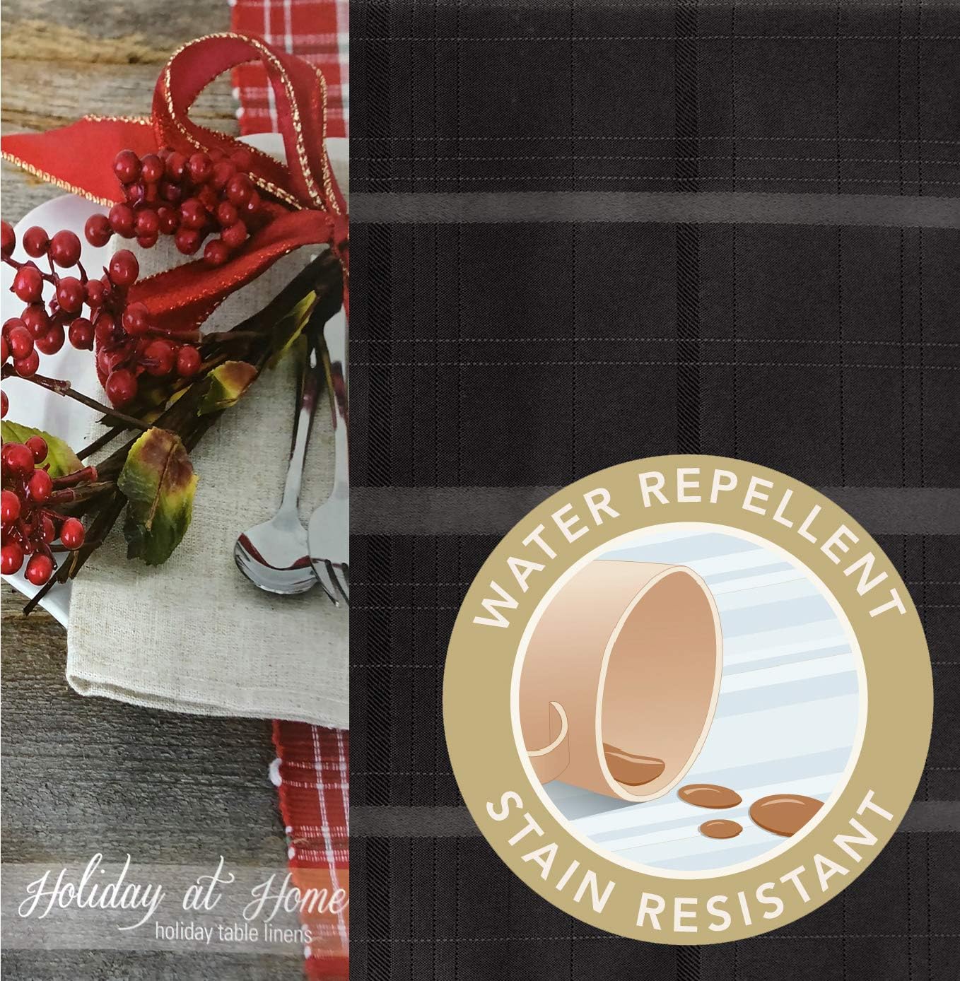 60 x 84 Inch Rectangle Fabric Tablecloth, Elegance Plaid, 100% Polyester, No Iron Soil Resistant Dining Room, Party and Banquet Table Cover, Solid Textured, Black