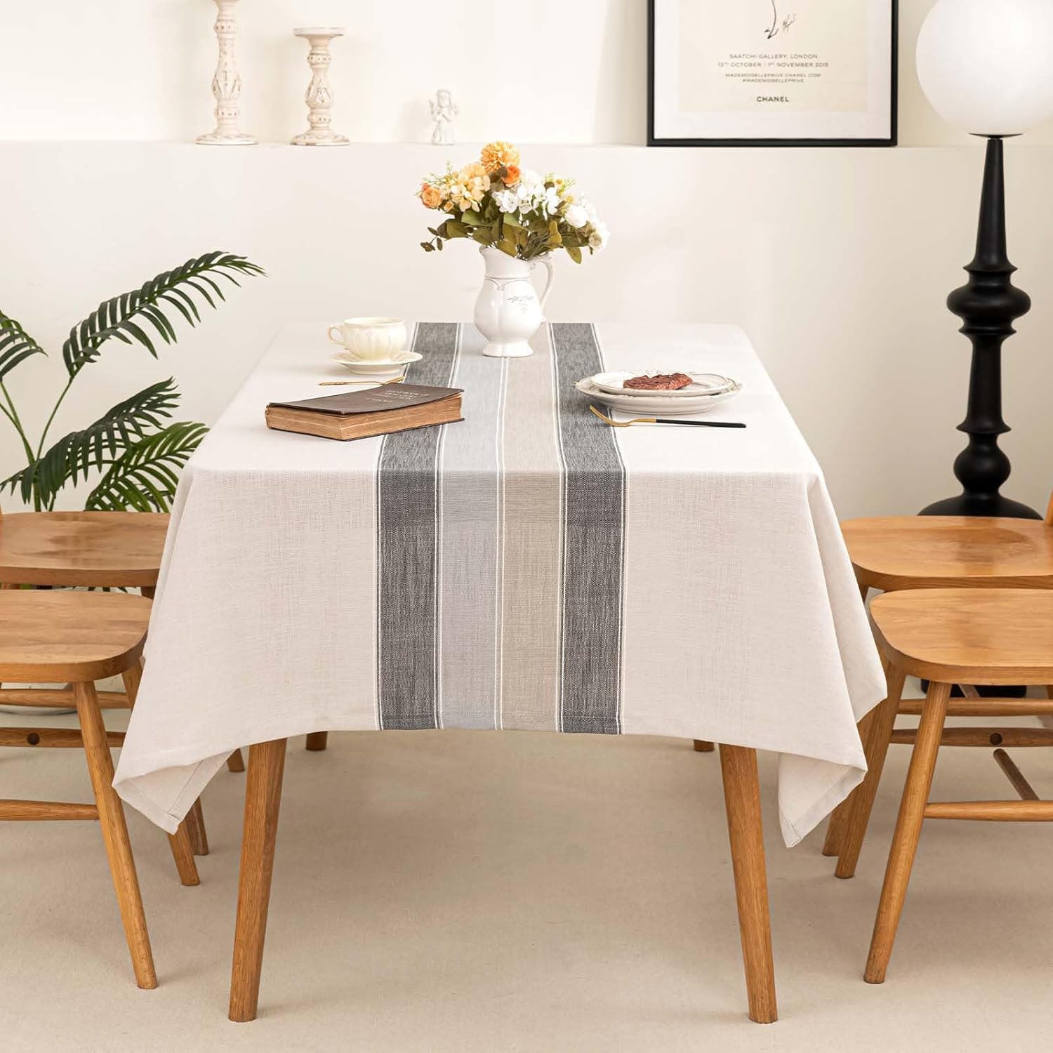 Table Cloth Rectangle Table Cloths Rustic Farmhouse Tablecloth Cotton Linen Waterproof Embroidery Fabric Table Cover for Indoor Outdoor Dinning Tabletop Decoration-Grey Macarons-54 x86