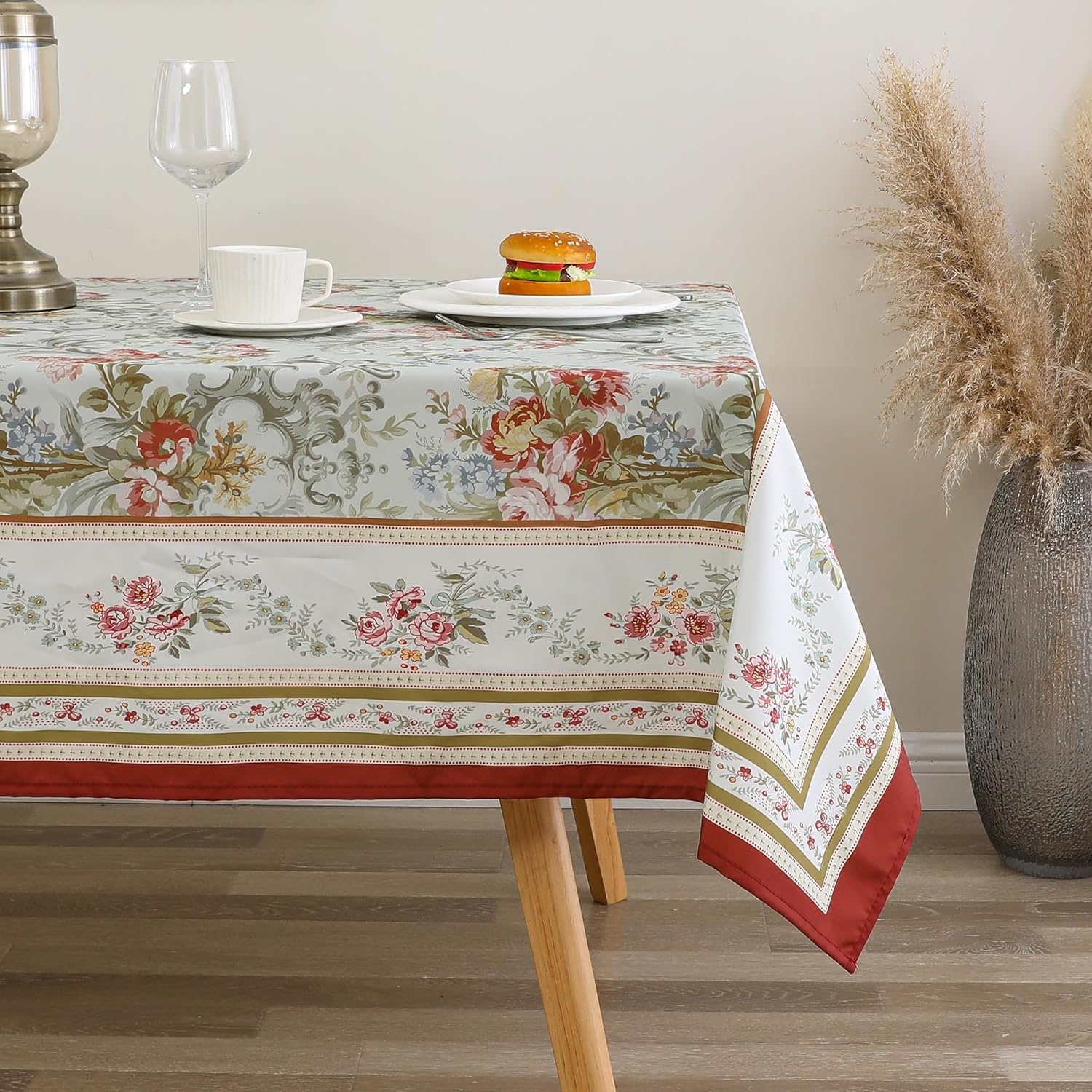 Tablecloth Decorative Vintage Floral Print Table Cloth Rectangle Water Resistant and Washable Table Cover for Outdoor Dining, Kitchen,Holiday 60 Inch by 84 Inch