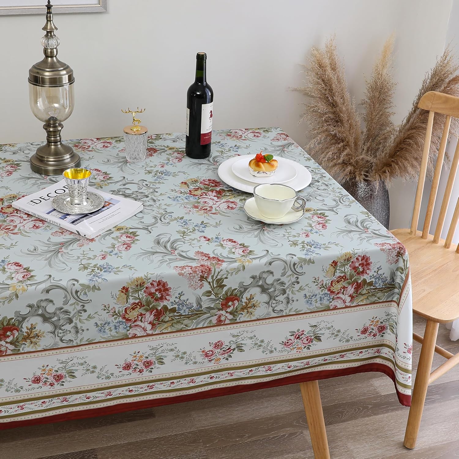 Tablecloth Decorative Vintage Floral Print Table Cloth Rectangle Water Resistant and Washable Table Cover for Outdoor Dining, Kitchen,Holiday 60 Inch by 84 Inch