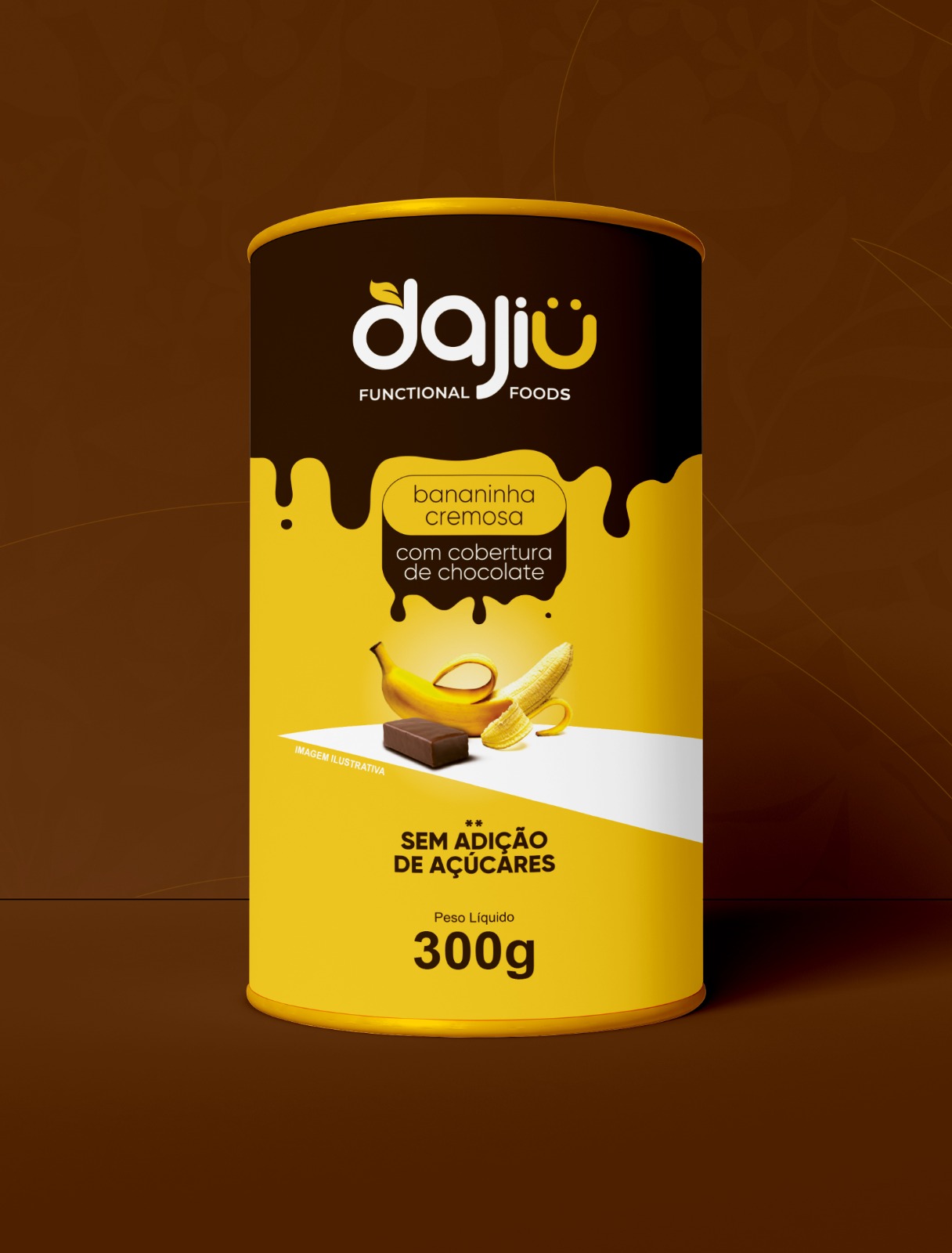 Lata - bananinhas com cobertura de chocolate MEIO AMARGO zero adição de açúcar (300 g)