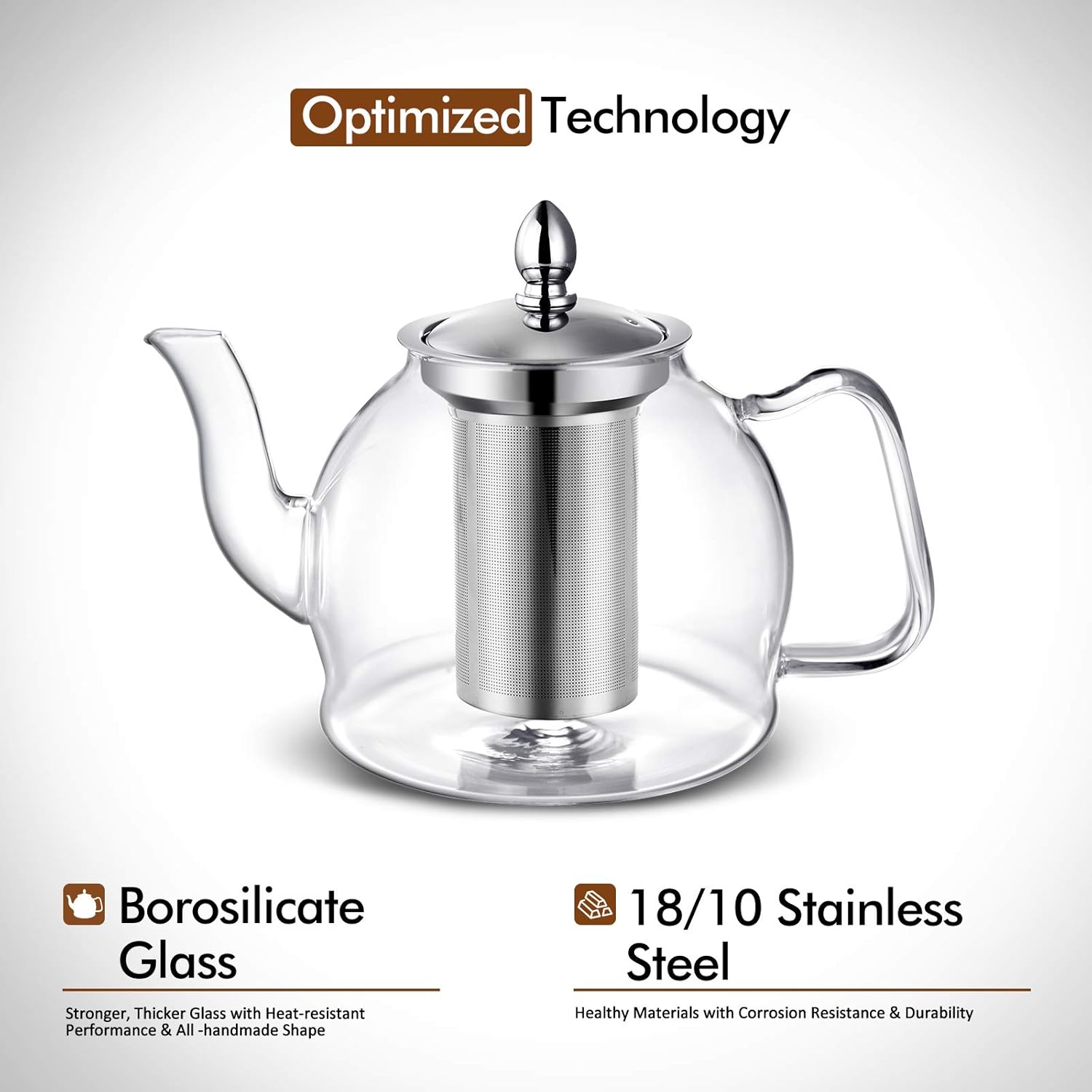 1000ml Glass Teapot with Removable Infuser, Stovetop Safe Tea Kettle, Blooming and Loose Leaf Tea Maker Set