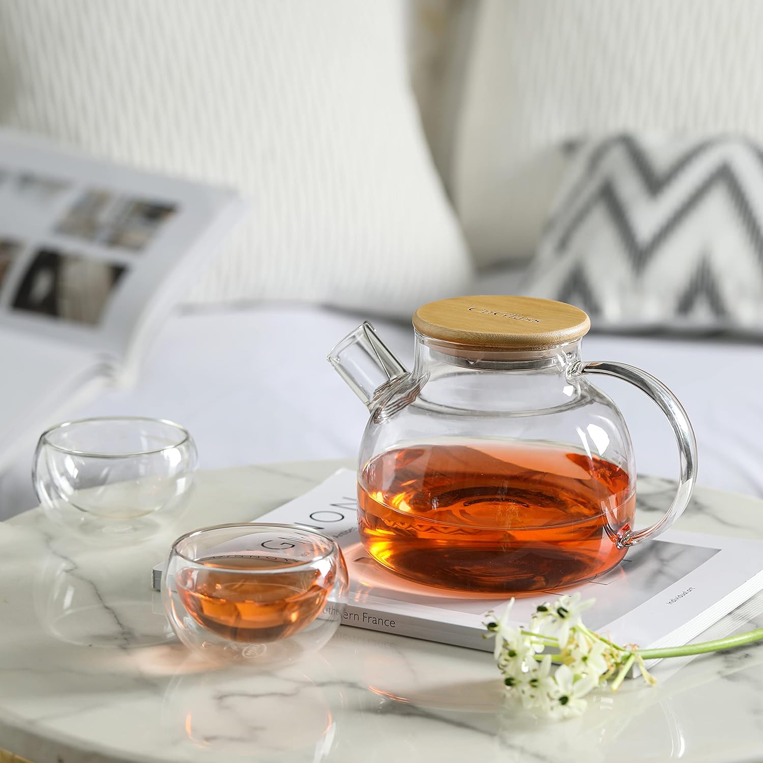 Glass Teapot Stovetop Safe,30.4oz Clear Teapots with Removable Filter Spout,Teapot for Loose Leaf and Blooming Tea