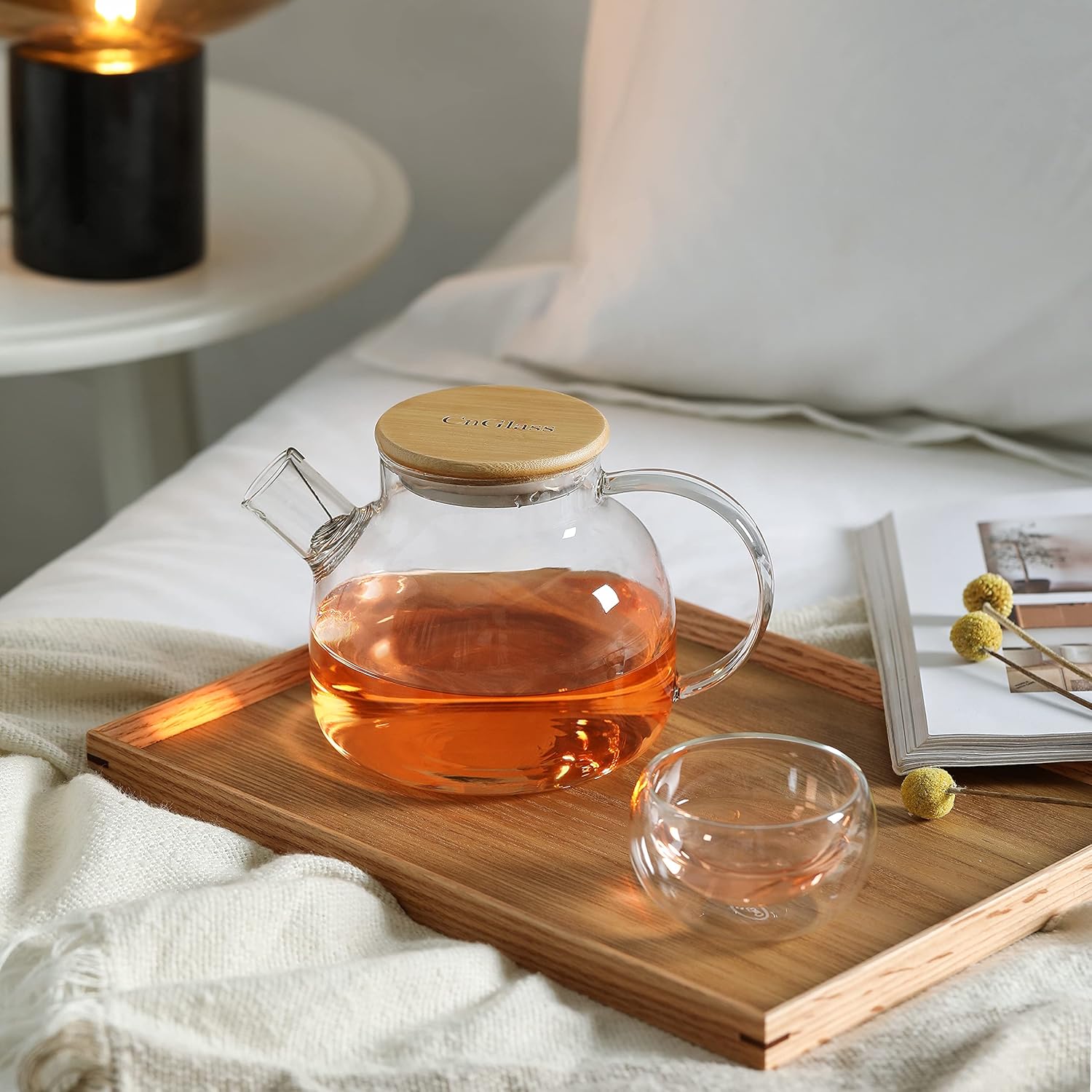 Glass Teapot Stovetop Safe,30.4oz Clear Teapots with Removable Filter Spout,Teapot for Loose Leaf and Blooming Tea