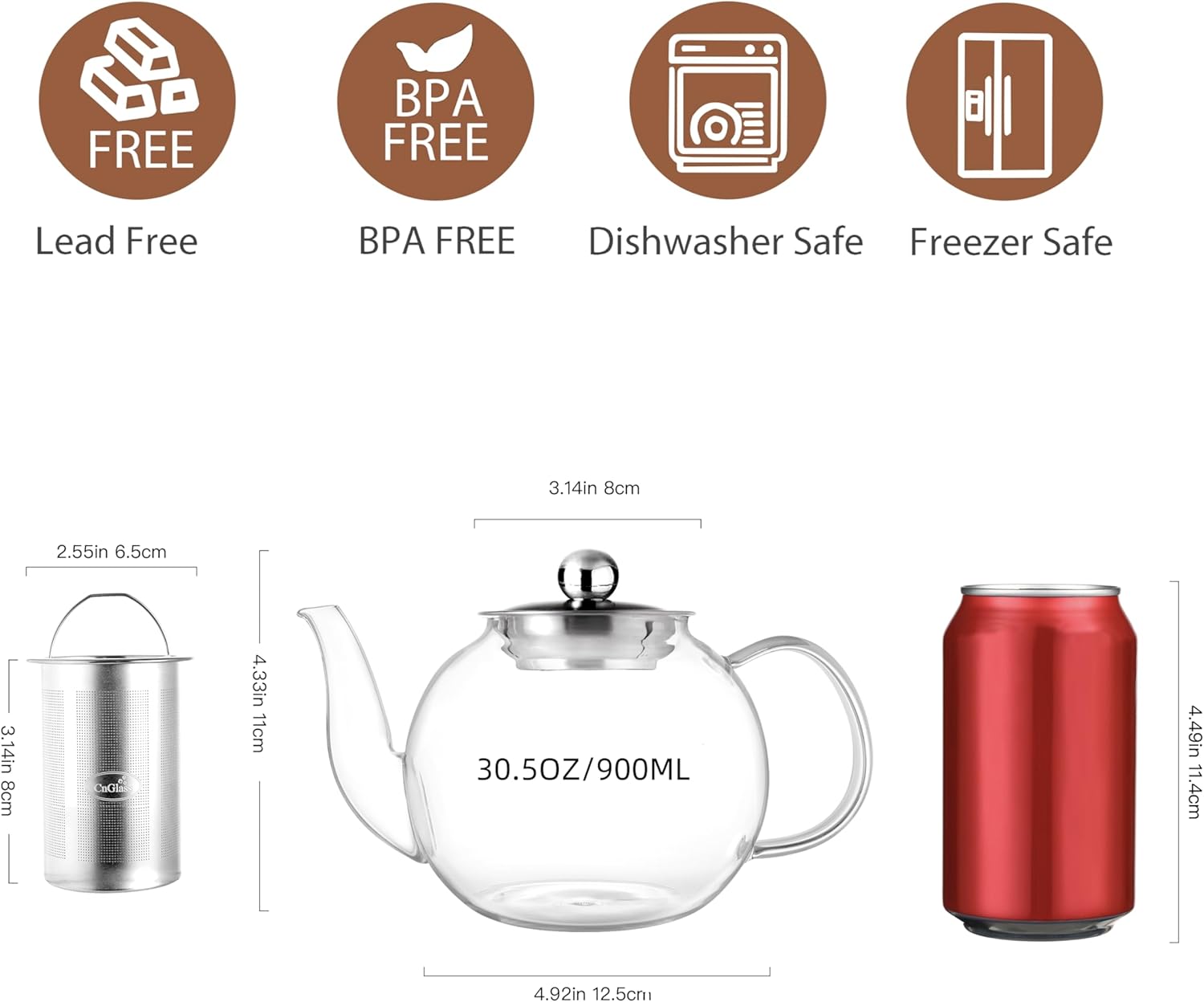 900ml Glass Teapot with Removable Infuser,Clear Tea Kettle Stovetop Safe,Blooming and Loose Leaf Tea Maker