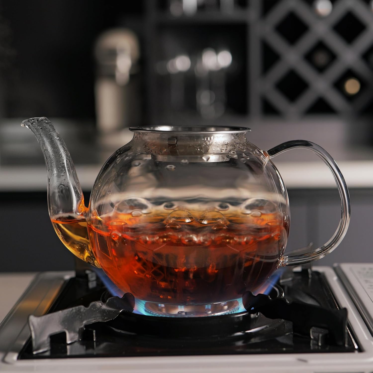 900ml Glass Teapot with Removable Infuser,Clear Tea Kettle Stovetop Safe,Blooming and Loose Leaf Tea Maker