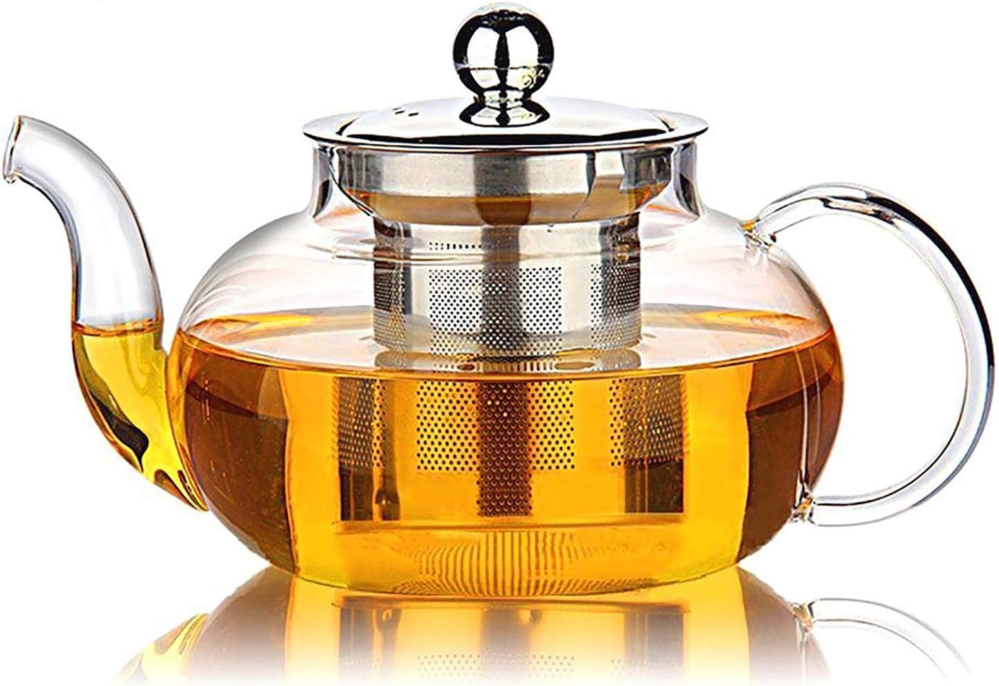 Glass Teapot with Stainless Steel Infuser & Lid, Borosilicate Glass Tea Pot Stovetop Safe, Blooming & Loose Leaf Teapots, 27 Oz