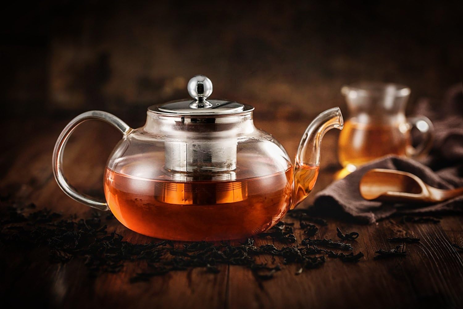 Glass Teapot with Stainless Steel Infuser & Lid, Borosilicate Glass Tea Pot Stovetop Safe, Blooming & Loose Leaf Teapots, 27 Oz