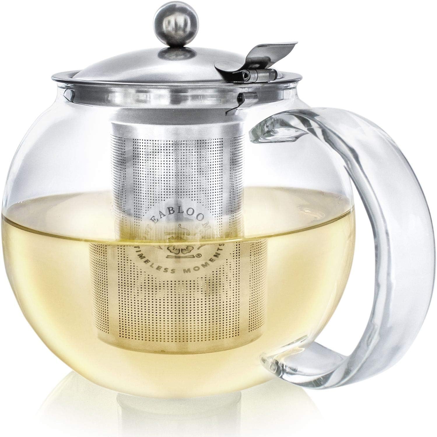 All-in-One Glass Teapot and Tea Kettle – Heatproof Borosilicate Glass Tea Maker with Removable Stainless Steel Loose Tea Infuser – Classica Stovetop Tea Pot (40 oz / 1200 ml)