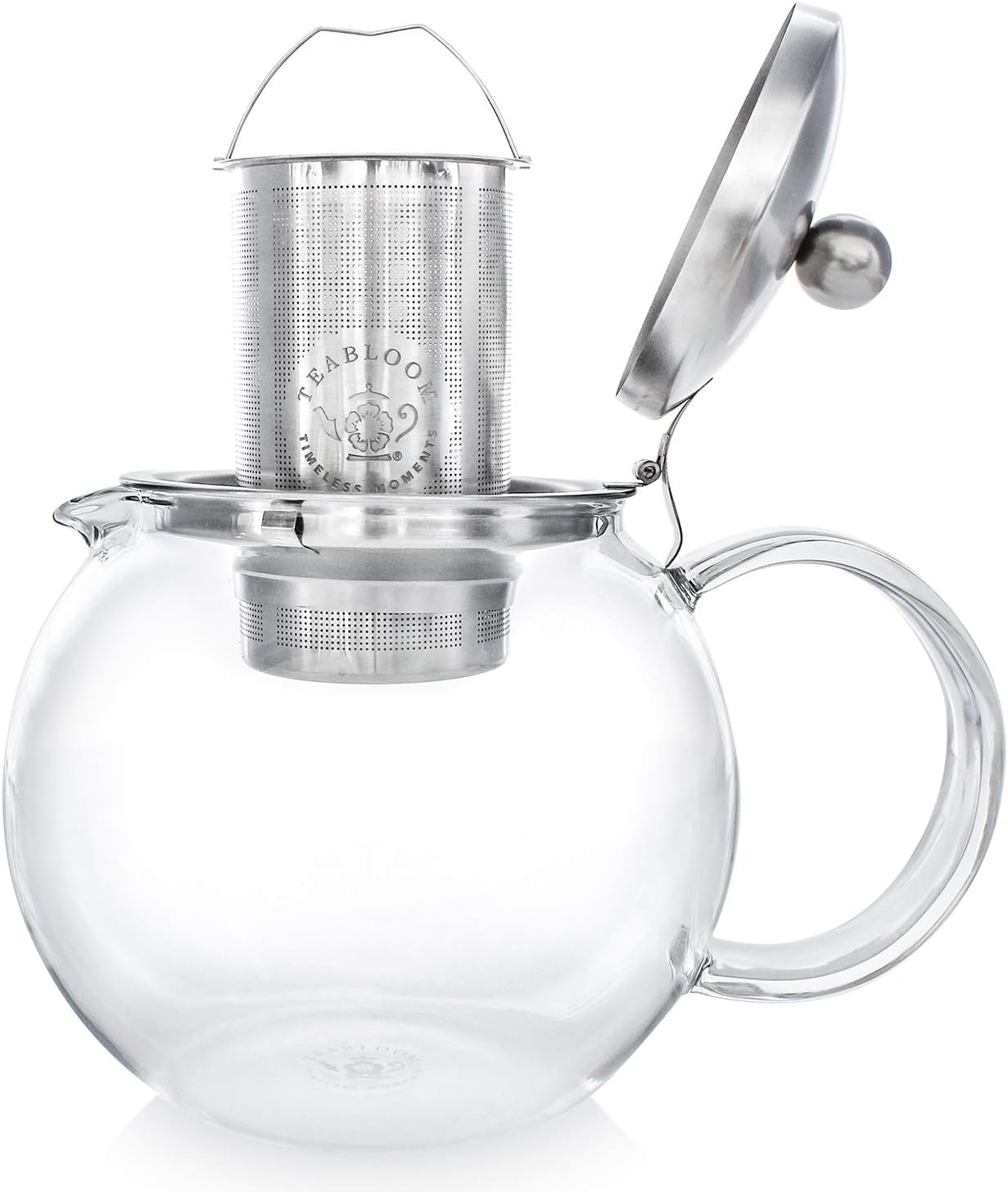 All-in-One Glass Teapot and Tea Kettle – Heatproof Borosilicate Glass Tea Maker with Removable Stainless Steel Loose Tea Infuser – Classica Stovetop Tea Pot (40 oz / 1200 ml)
