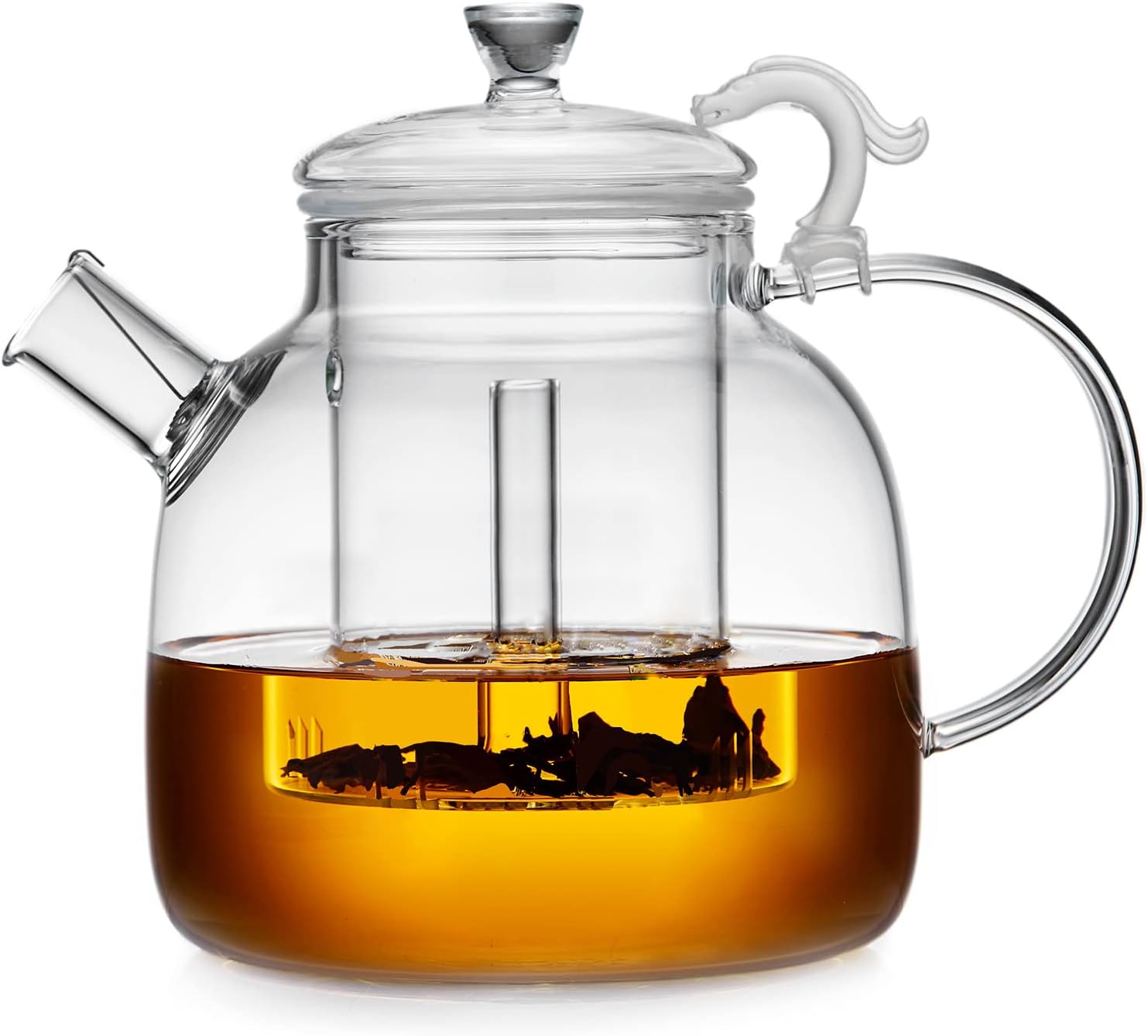 Glass Teapot with Infuser, 62oz 1850ml All-Glass Design with Dual Filters, Borosilicate Glass Tea Kettle for Loose Leaf & Blooming Tea, Stovetop Safe