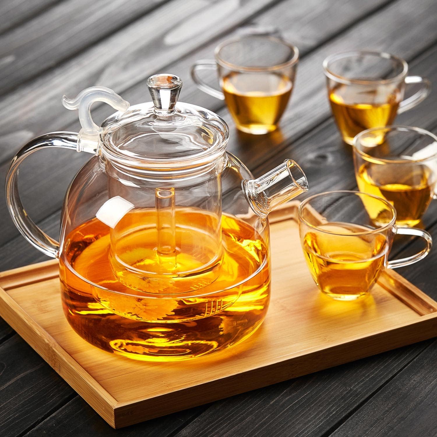 Glass Teapot with Infuser, 62oz 1850ml All-Glass Design with Dual Filters, Borosilicate Glass Tea Kettle for Loose Leaf & Blooming Tea, Stovetop Safe