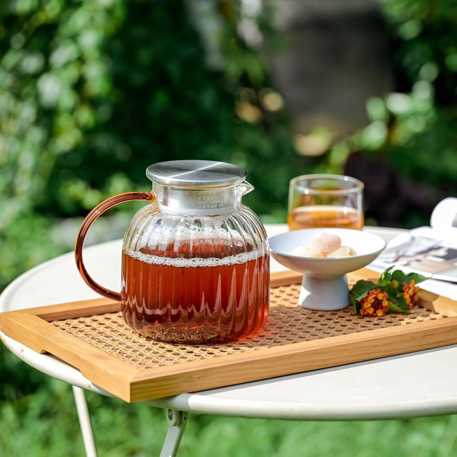 Glass Teapot,Stovetop Safe,46.8 oz/1385 ml Heat Resistant Borosilicate Glass Tea Kettle with Stainless Steel Lid,Clear Teapot for Loose Leaf and Blooming Tea