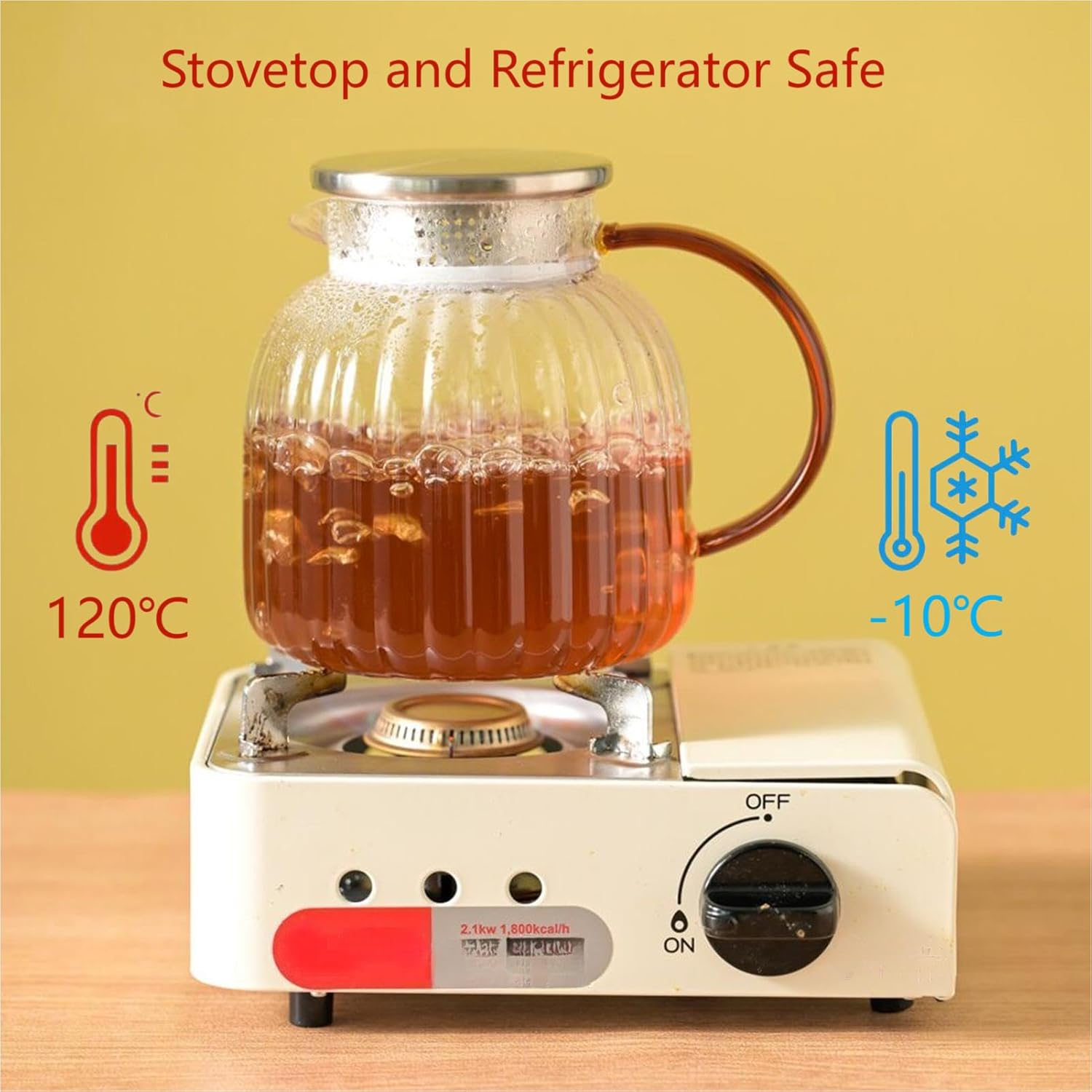 Glass Teapot,Stovetop Safe,46.8 oz/1385 ml Heat Resistant Borosilicate Glass Tea Kettle with Stainless Steel Lid,Clear Teapot for Loose Leaf and Blooming Tea