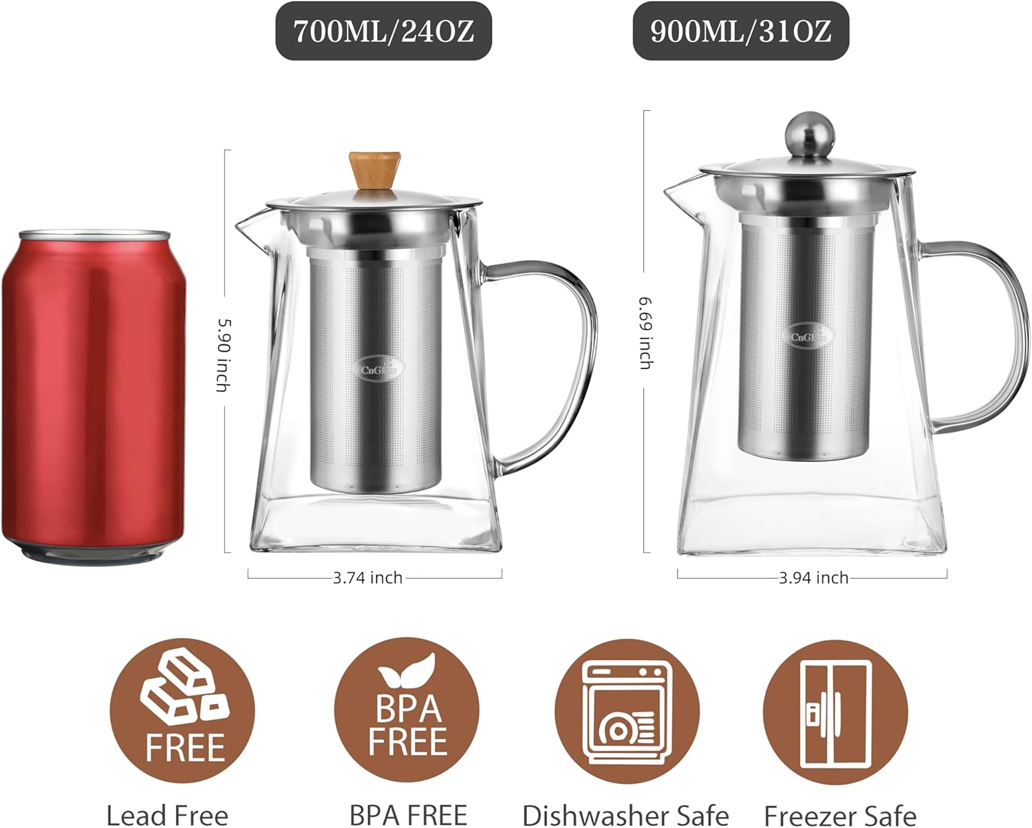 Glass Teapot with Infuser,31oz Clear Glass Tea Kettle with Removable Stainless Steel Strainer,Stovetop Safe Glass Teapot for Blooming and Loose Leaf Tea